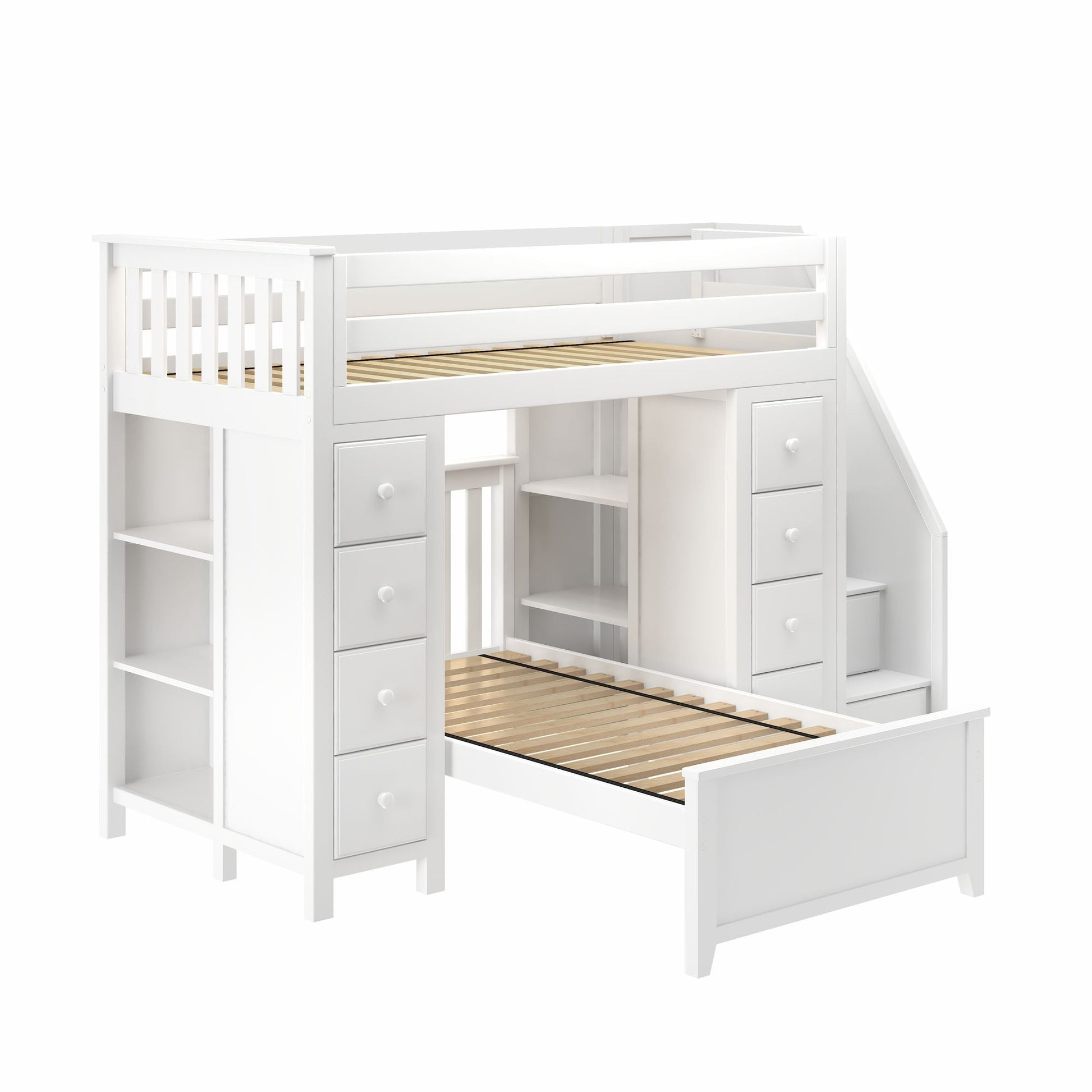 Ambire - Twin Over Twin L-Shaped Bunk Bed with Dual Storage Towers