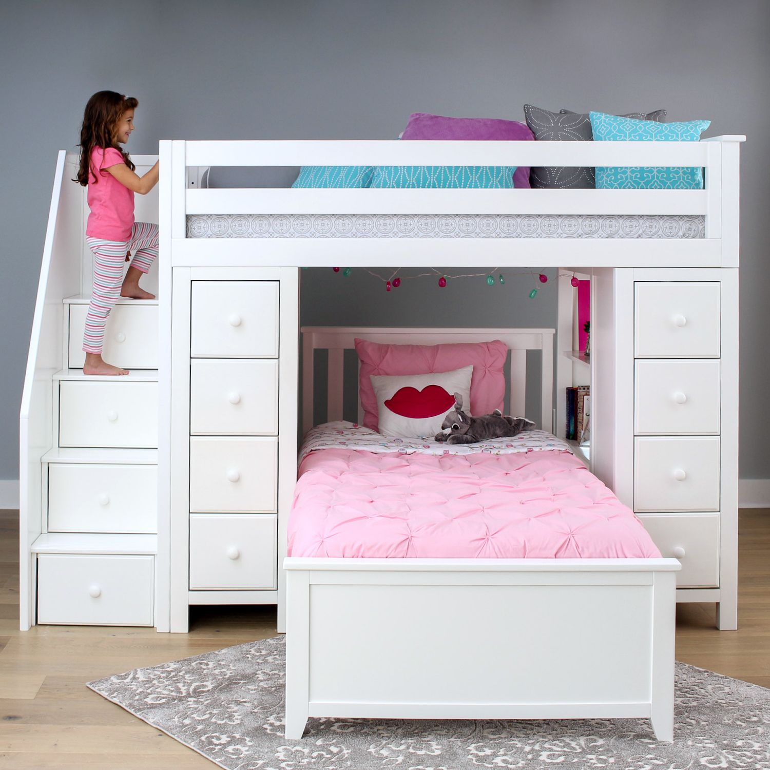 Ambire - Twin Over Twin L-Shaped Bunk Bed with Dual Storage Towers