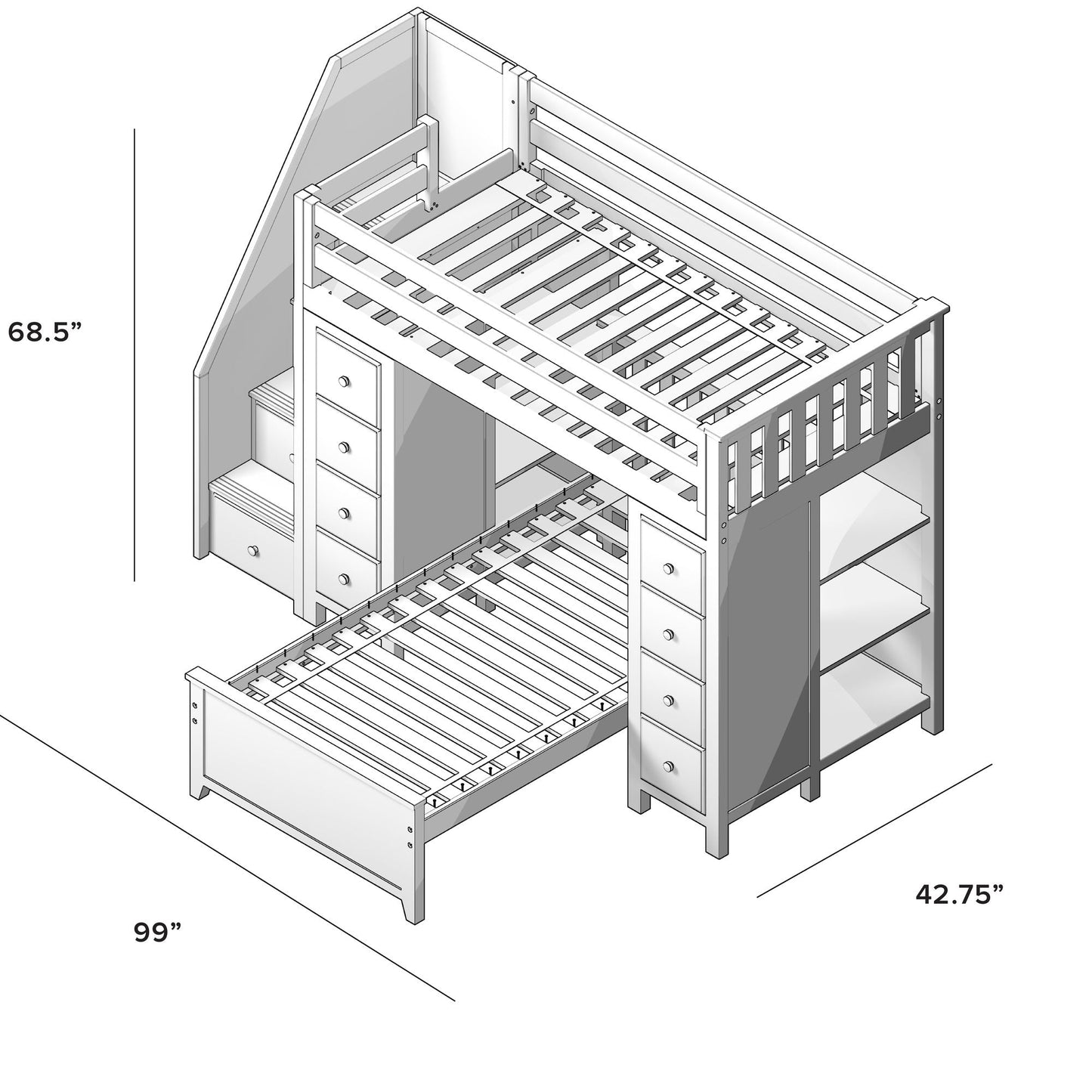 Ambire - Twin Over Twin L-Shaped Bunk Bed with Dual Storage Towers