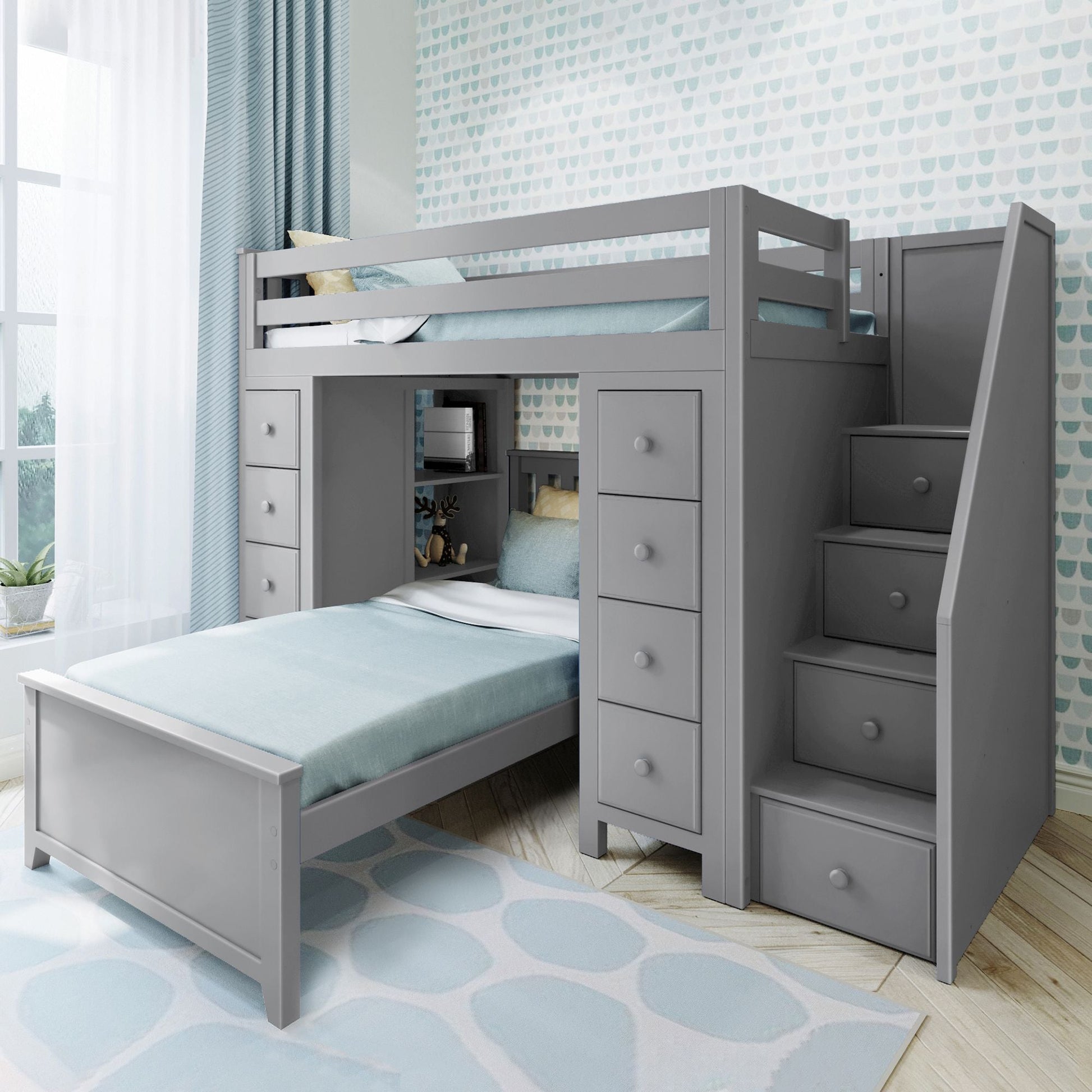 Ambire - Twin Over Twin L-Shaped Bunk Bed with Dual Storage Towers