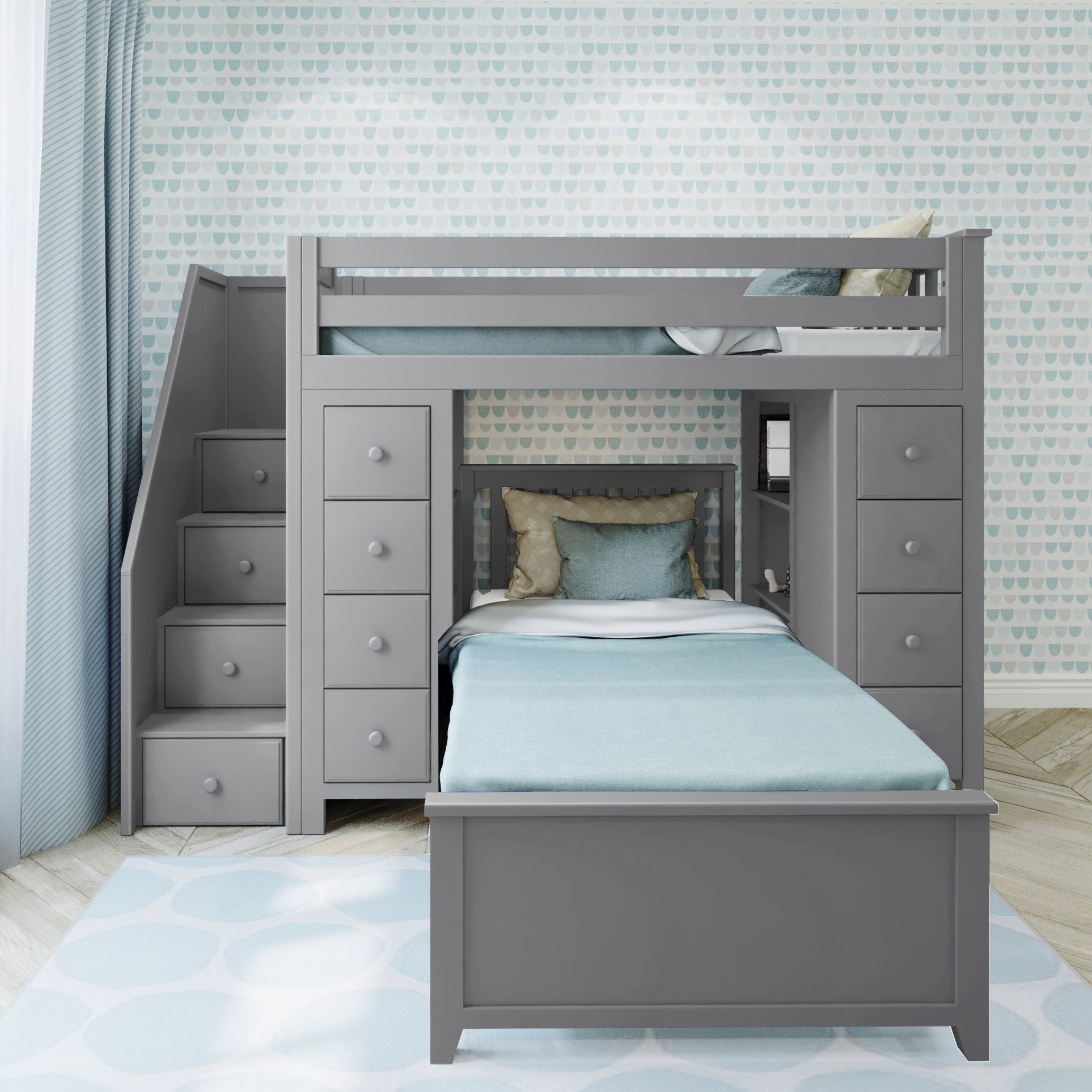 Ambire - Twin Over Twin L-Shaped Bunk Bed with Dual Storage Towers