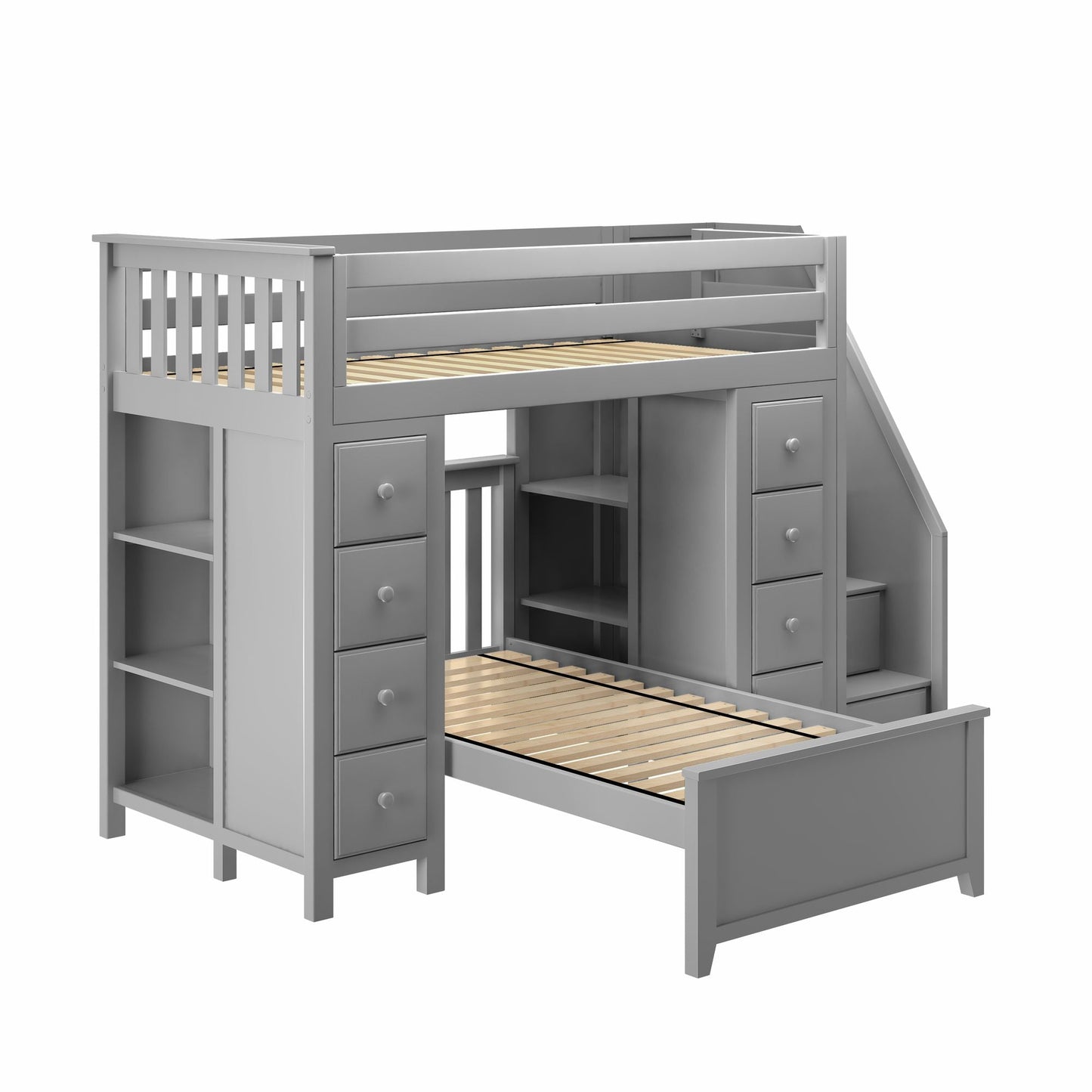 Ambire - Twin Over Twin L-Shaped Bunk Bed with Dual Storage Towers
