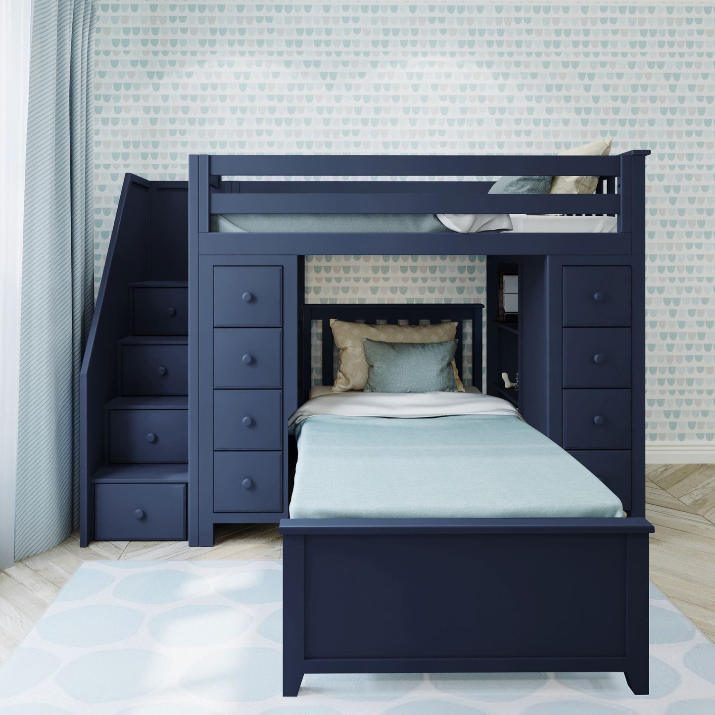 Ambire - Twin Over Twin L-Shaped Bunk Bed with Dual Storage Towers