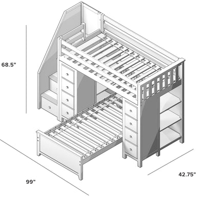 Ambire - Twin Over Twin L-Shaped Bunk Bed with Dual Storage Towers
