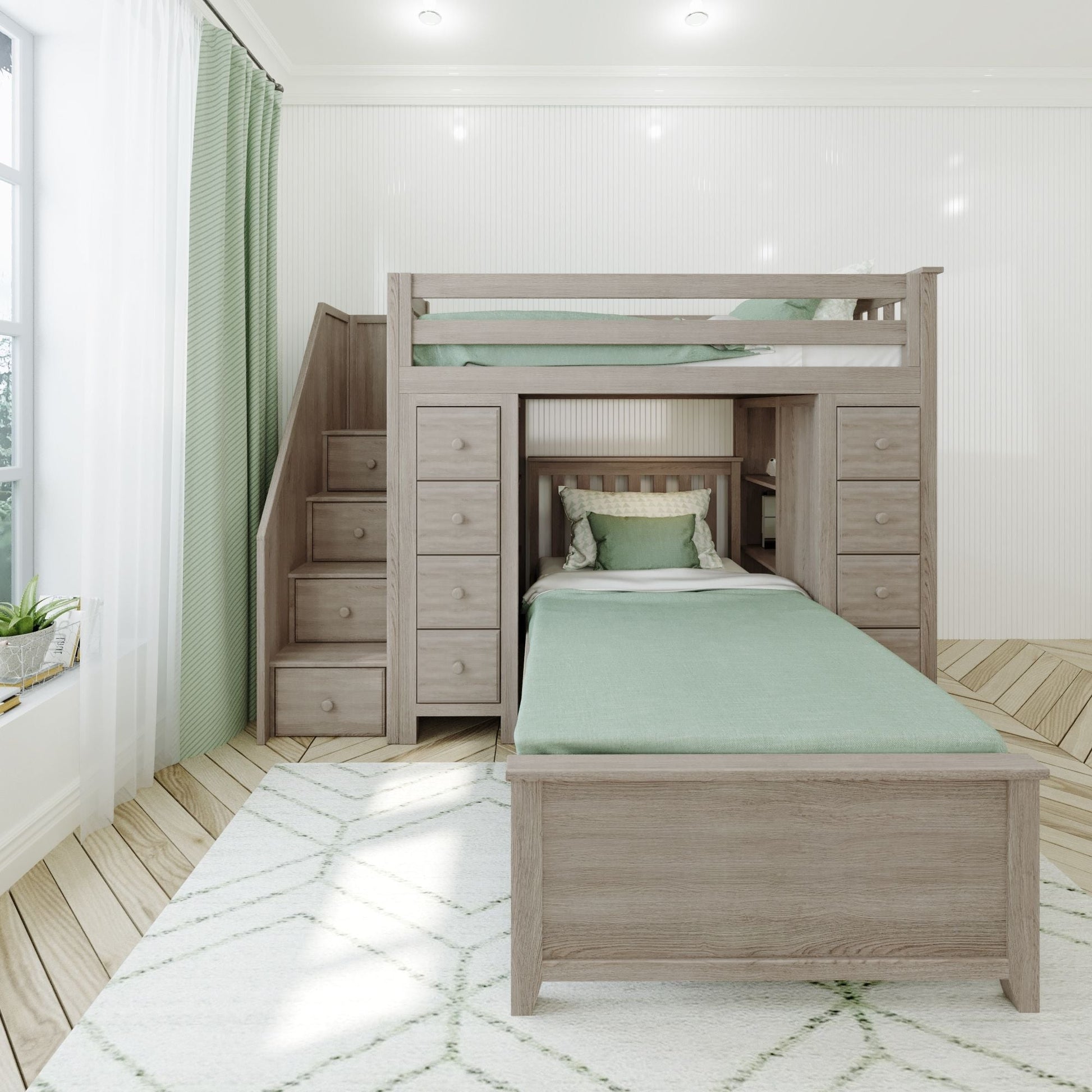 Ambire - Twin Over Twin L-Shaped Bunk Bed with Dual Storage Towers