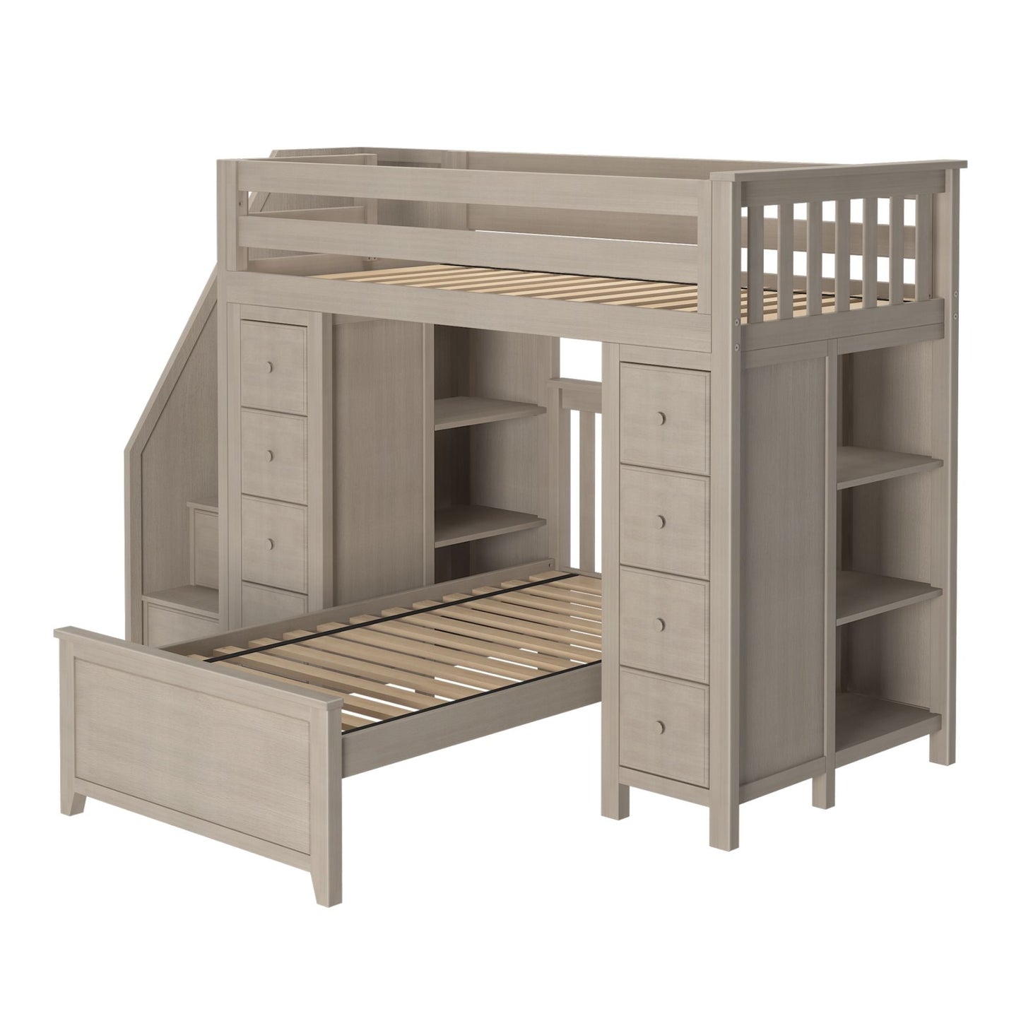 Ambire - Twin Over Twin L-Shaped Bunk Bed with Dual Storage Towers