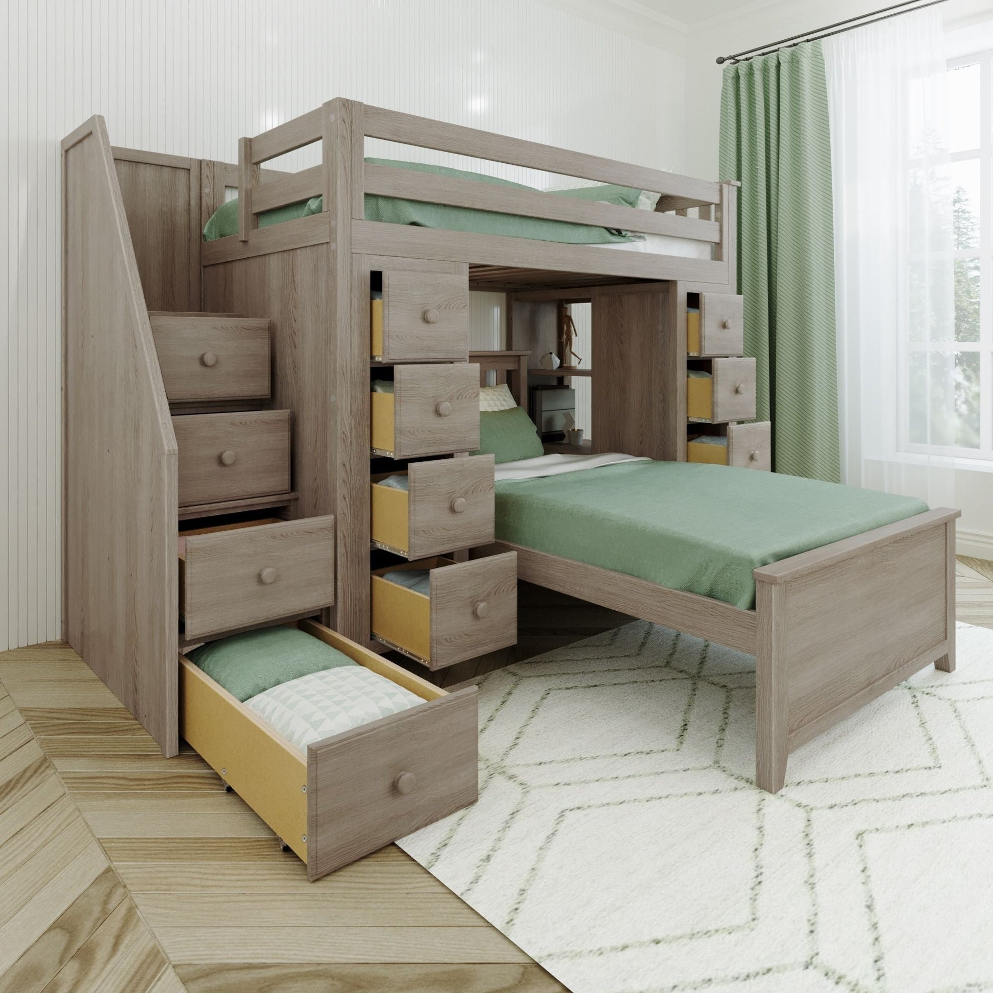 Ambire - Twin Over Twin L-Shaped Bunk Bed with Dual Storage Towers