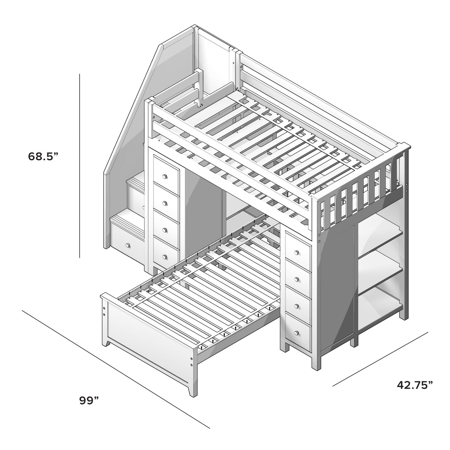 Ambire - Twin Over Twin L-Shaped Bunk Bed with Dual Storage Towers