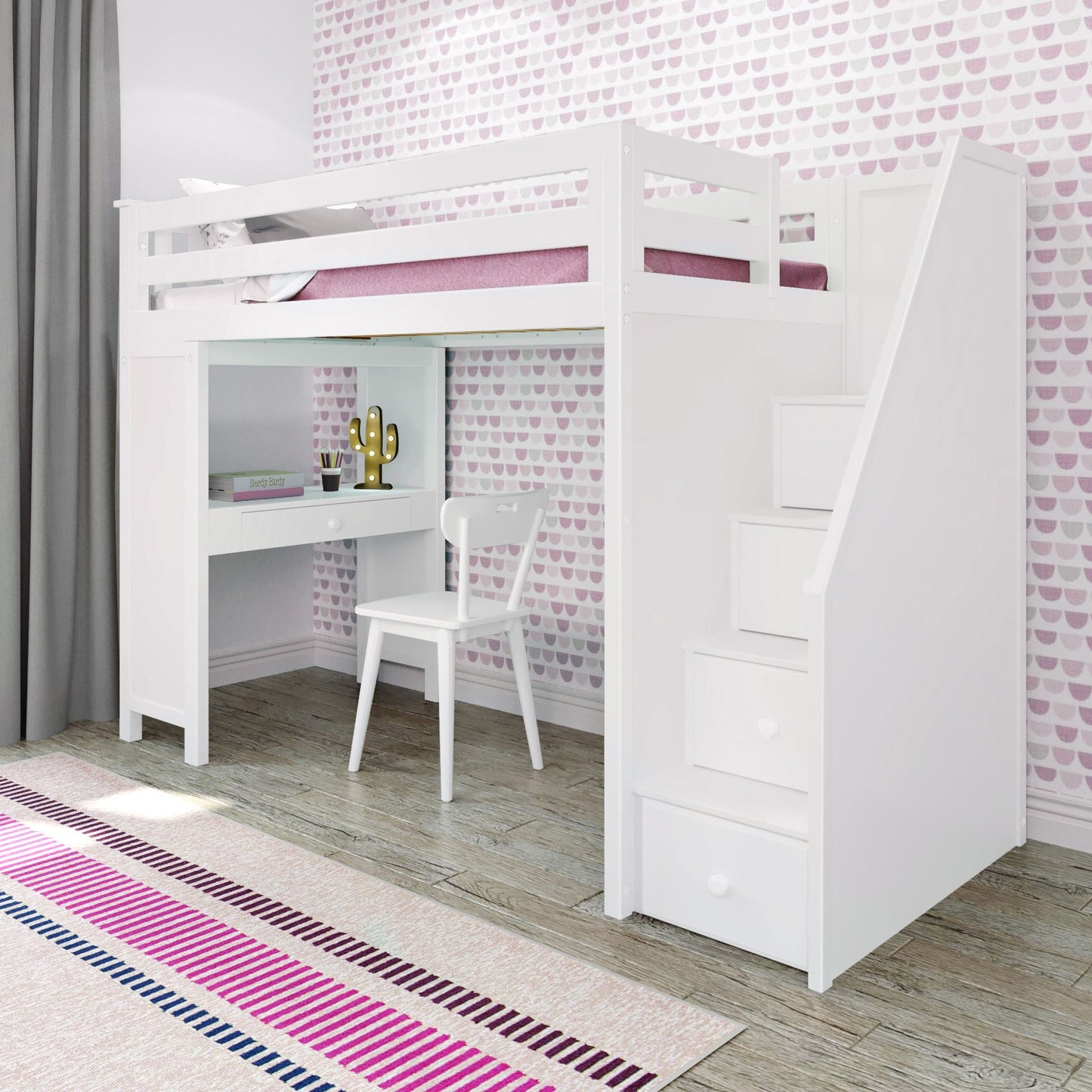 Ambire - Twin High Loft Bed With Staircase And Desk