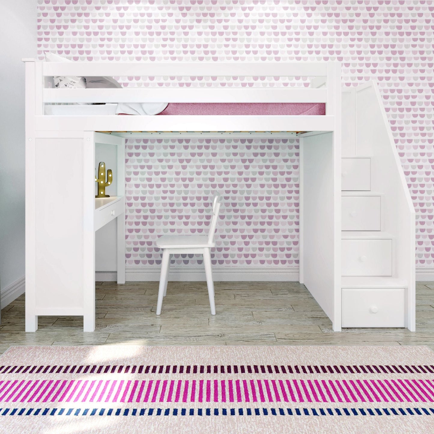 Ambire - Twin High Loft Bed With Staircase And Desk