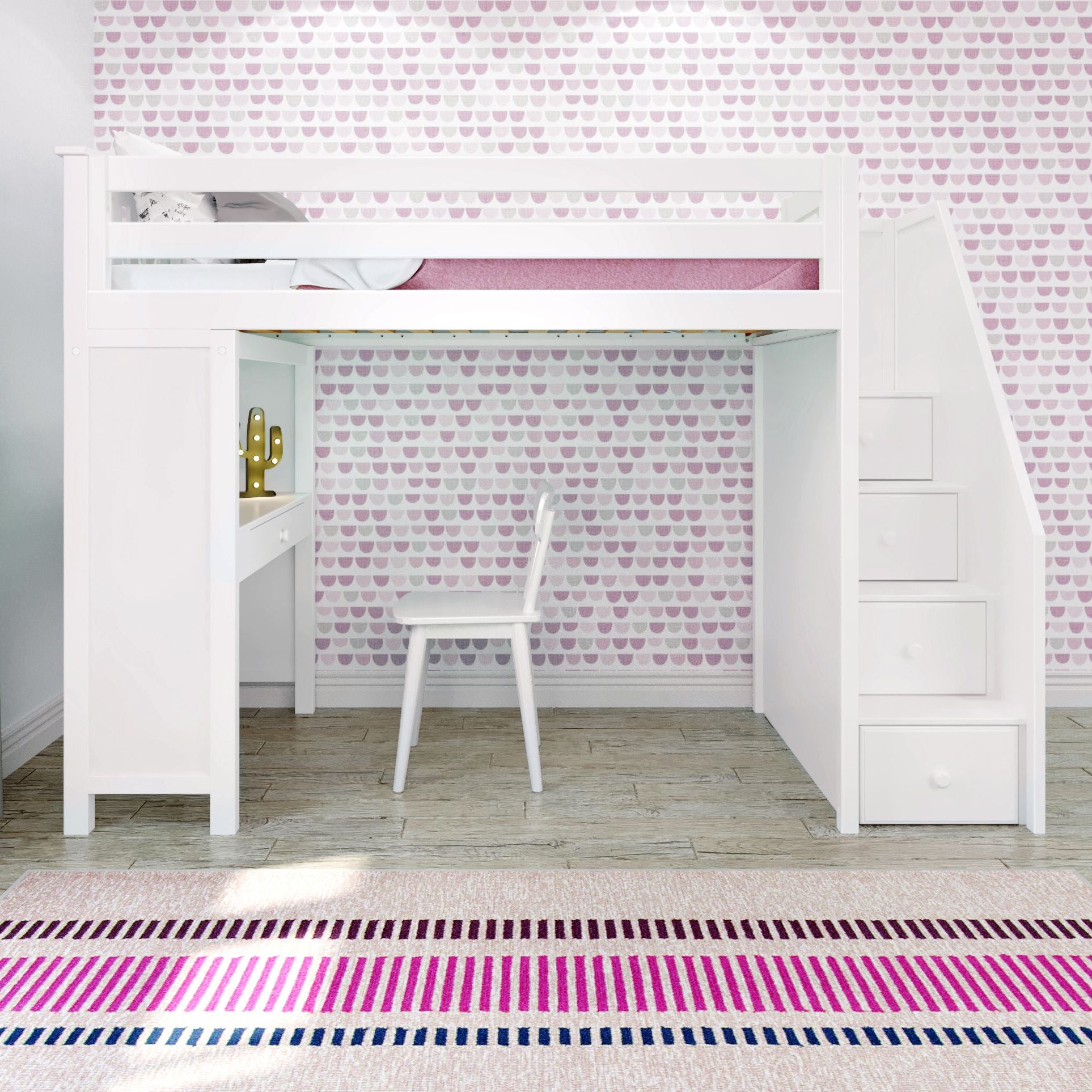 Ambire - Twin High Loft Bed With Staircase And Desk