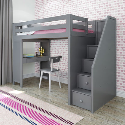 Ambire - Twin High Loft Bed With Staircase And Desk