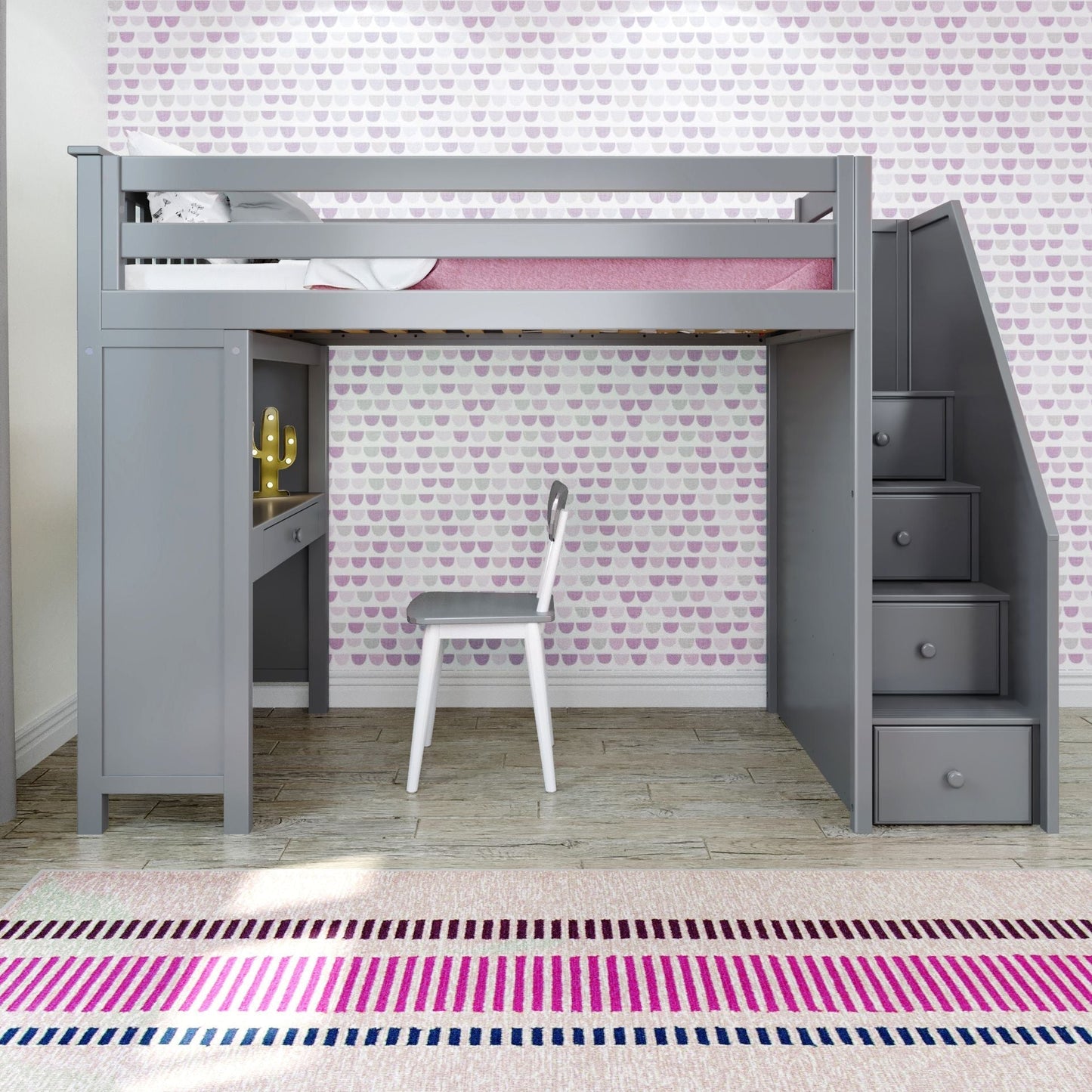 Ambire - Twin High Loft Bed With Staircase And Desk