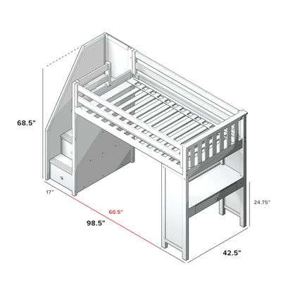 Ambire - Twin High Loft Bed With Staircase And Desk