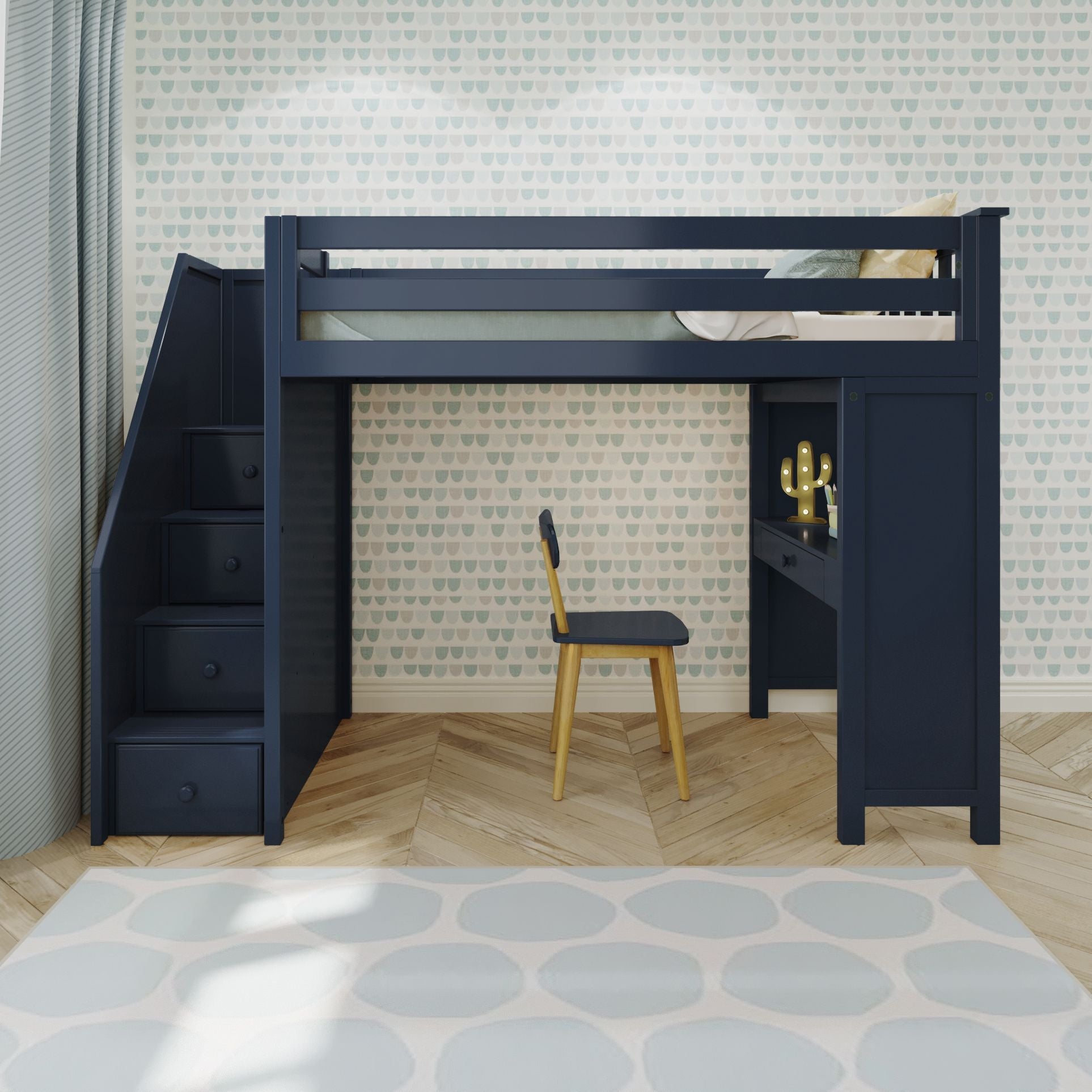 Ambire - Twin High Loft Bed With Staircase And Desk