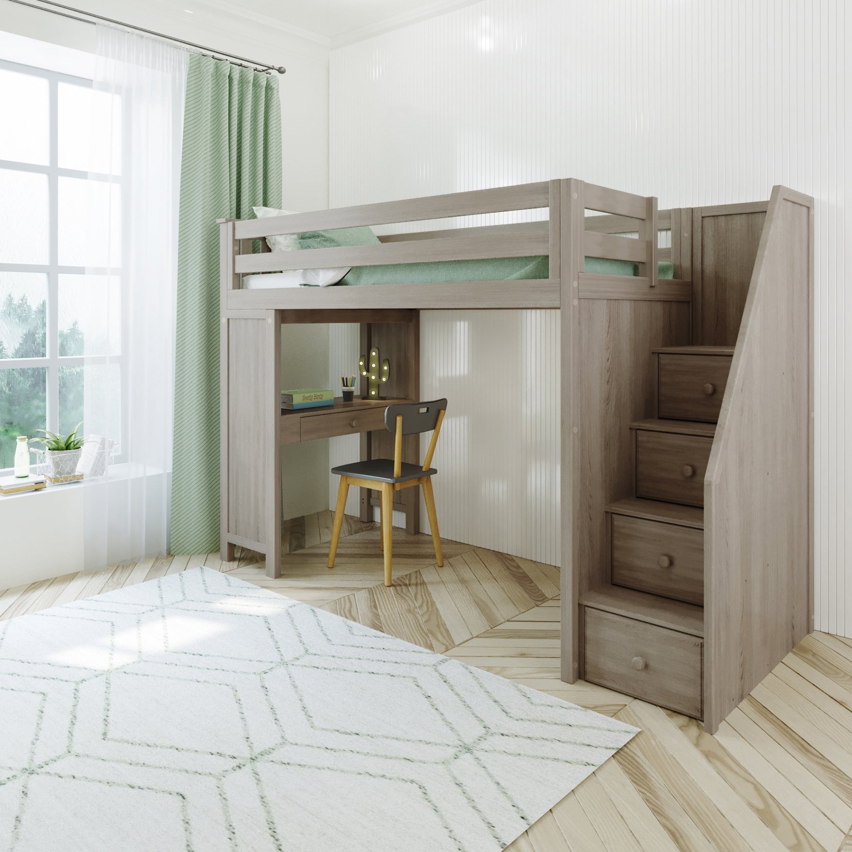 Ambire - Twin High Loft Bed With Staircase And Desk