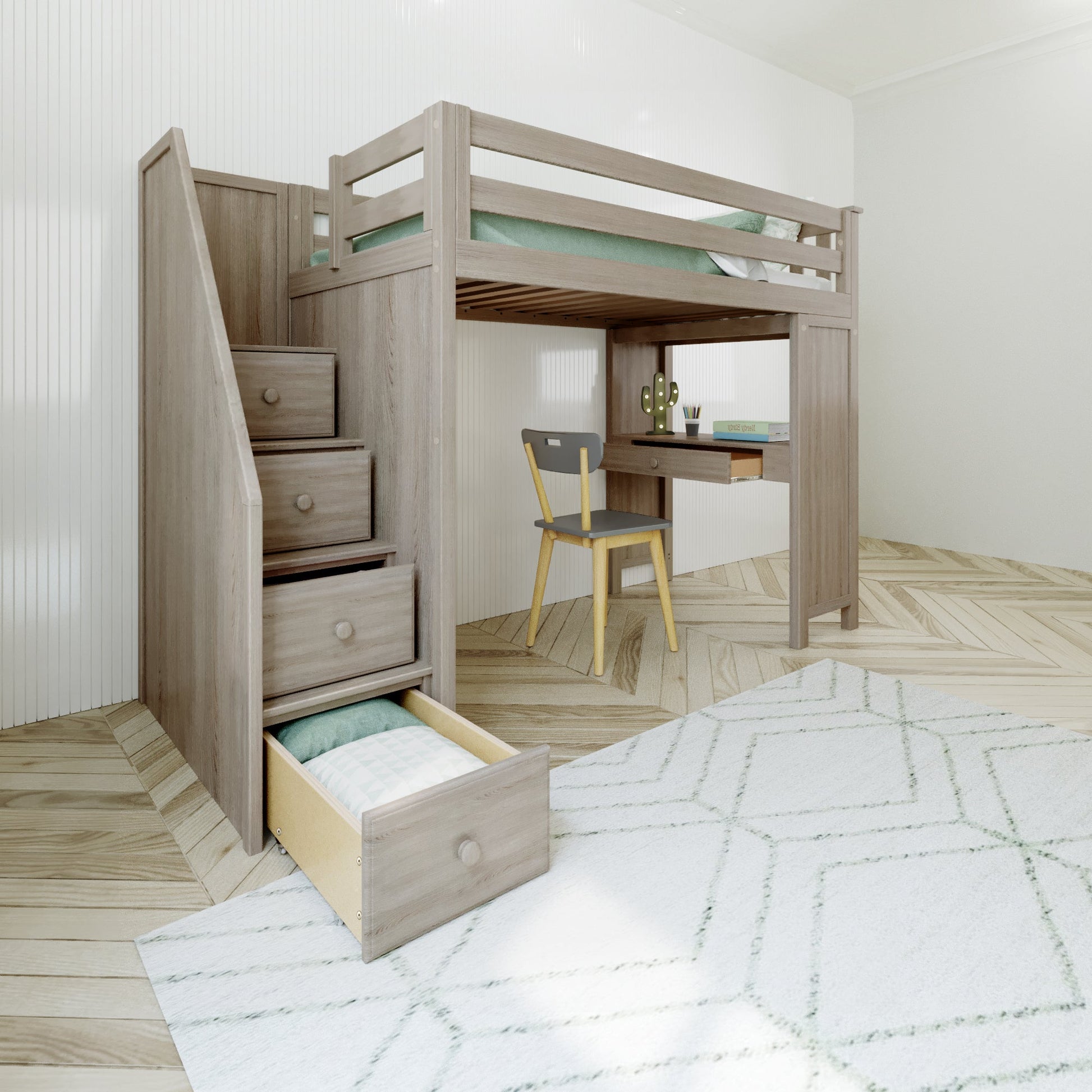 Ambire - Twin High Loft Bed With Staircase And Desk