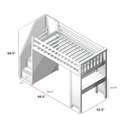 Ambire - Twin High Loft Bed With Staircase And Desk