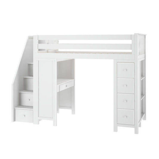 Ambire - High Loft Bed With Staircase, Desk And Storage
