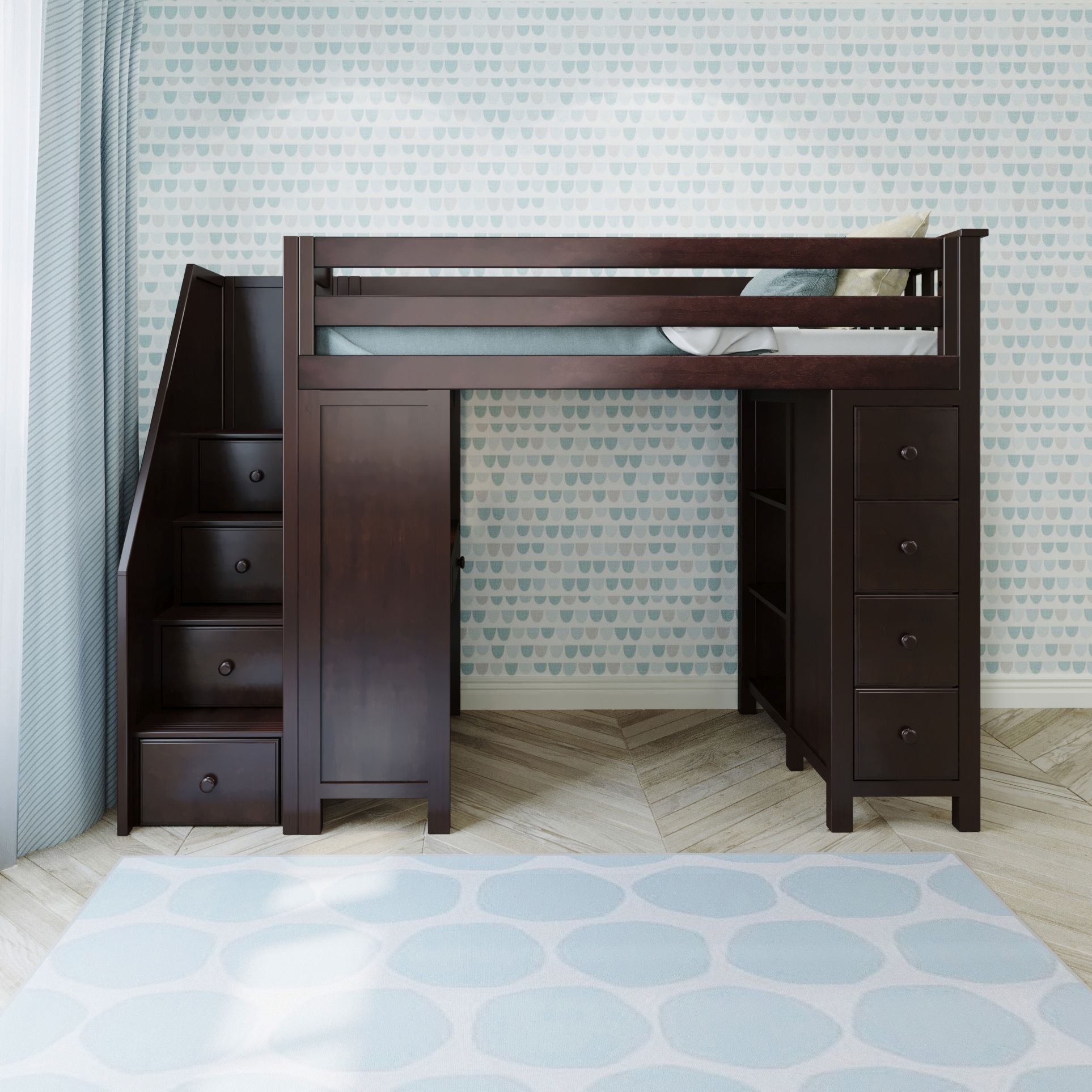 Ambire - High Loft Bed With Staircase, Desk And Storage