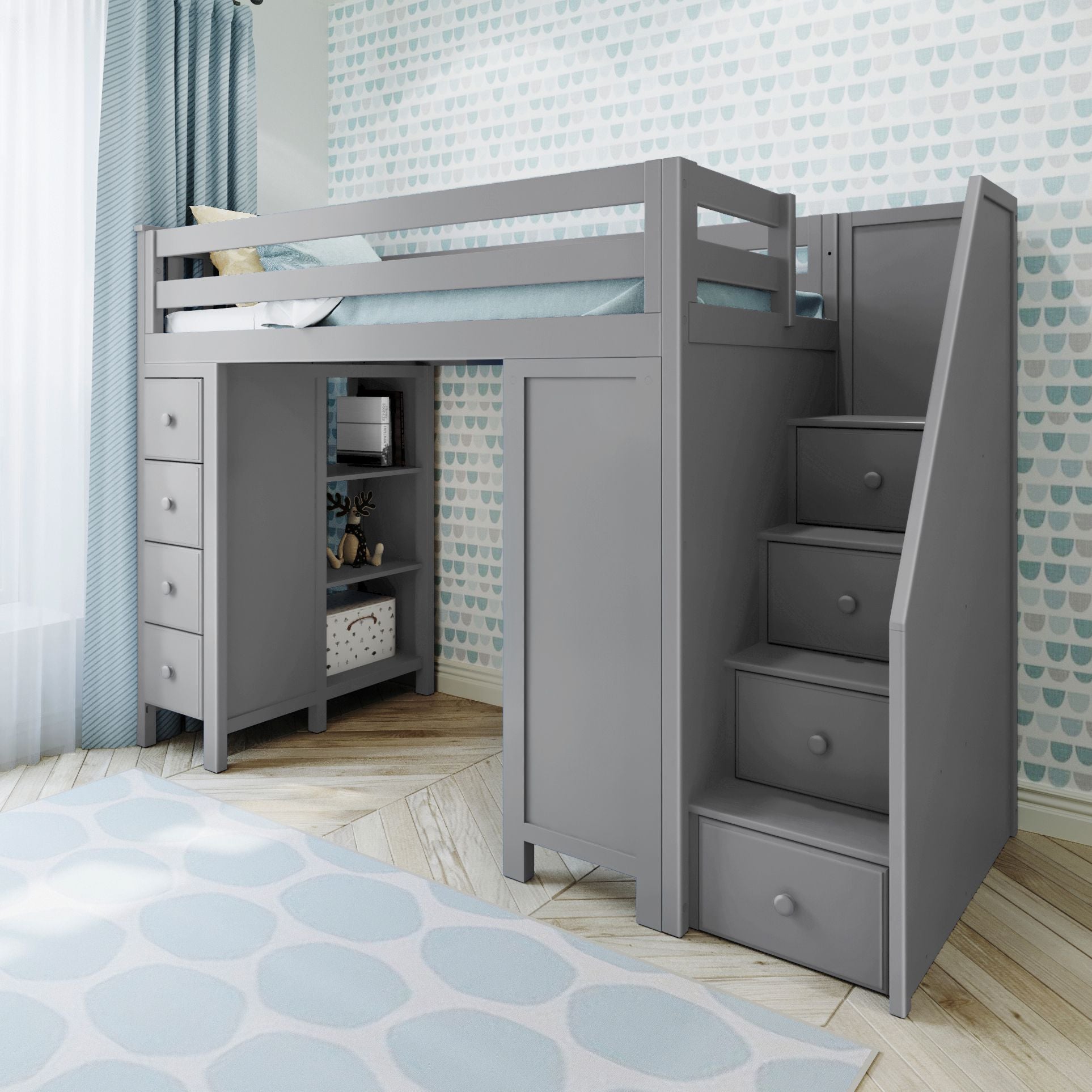 Ambire - High Loft Bed With Staircase, Desk And Storage