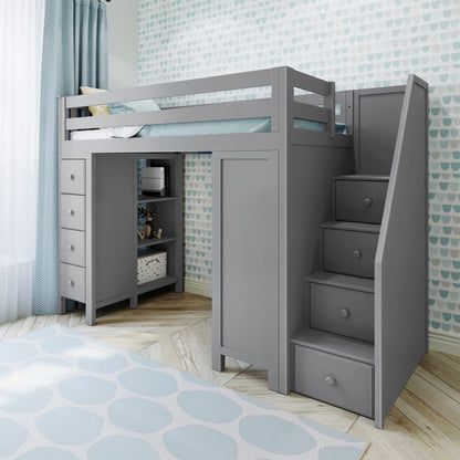 Ambire - High Loft Bed With Staircase, Desk And Storage