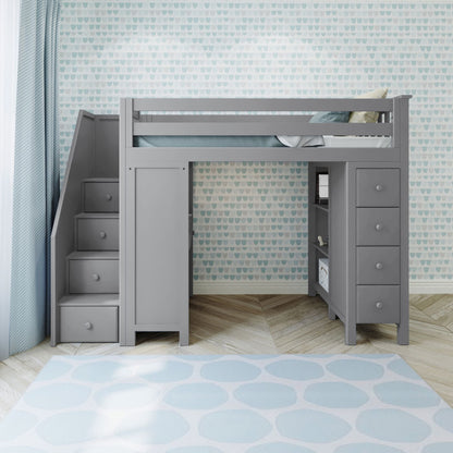 Ambire - High Loft Bed With Staircase, Desk And Storage