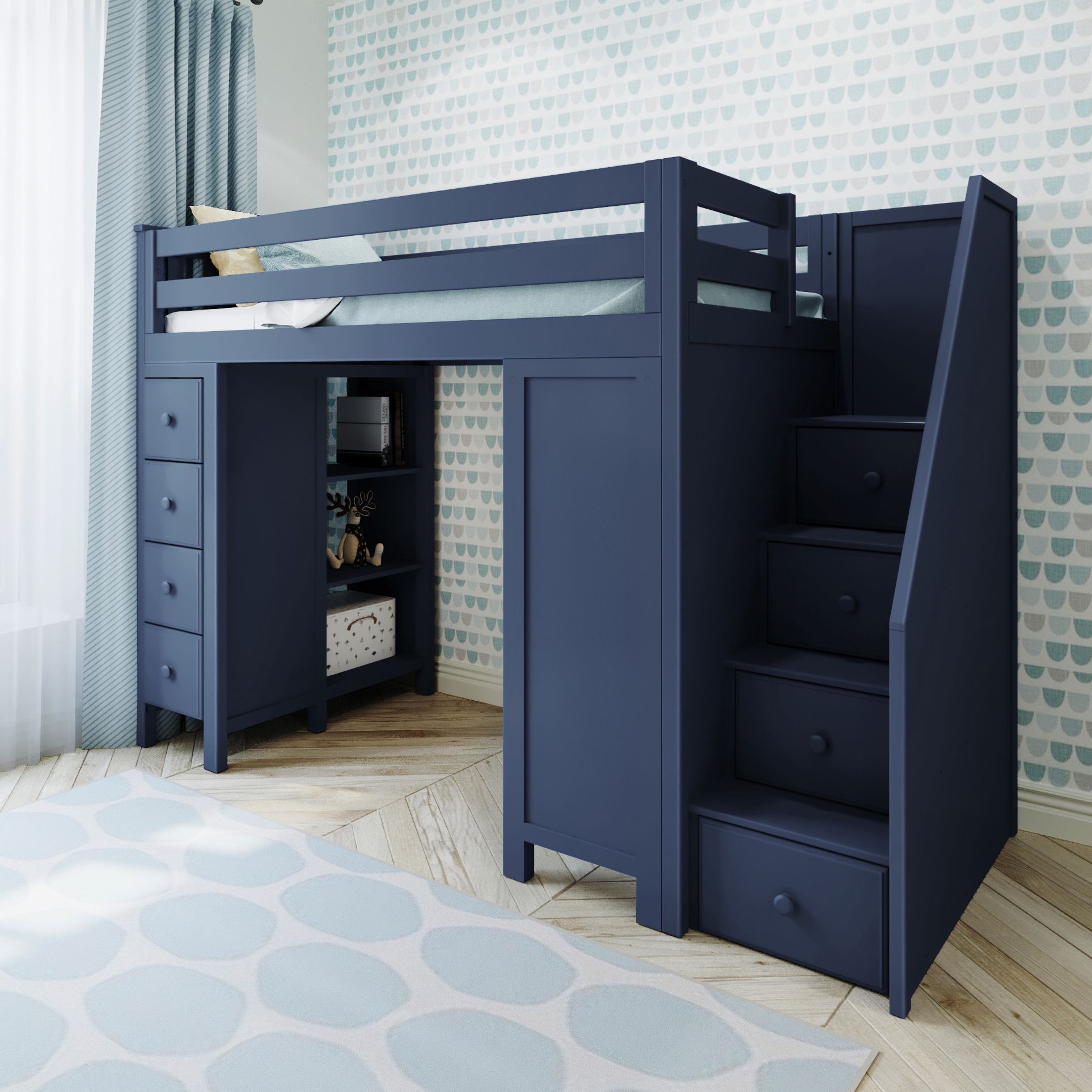 Ambire - High Loft Bed With Staircase, Desk And Storage