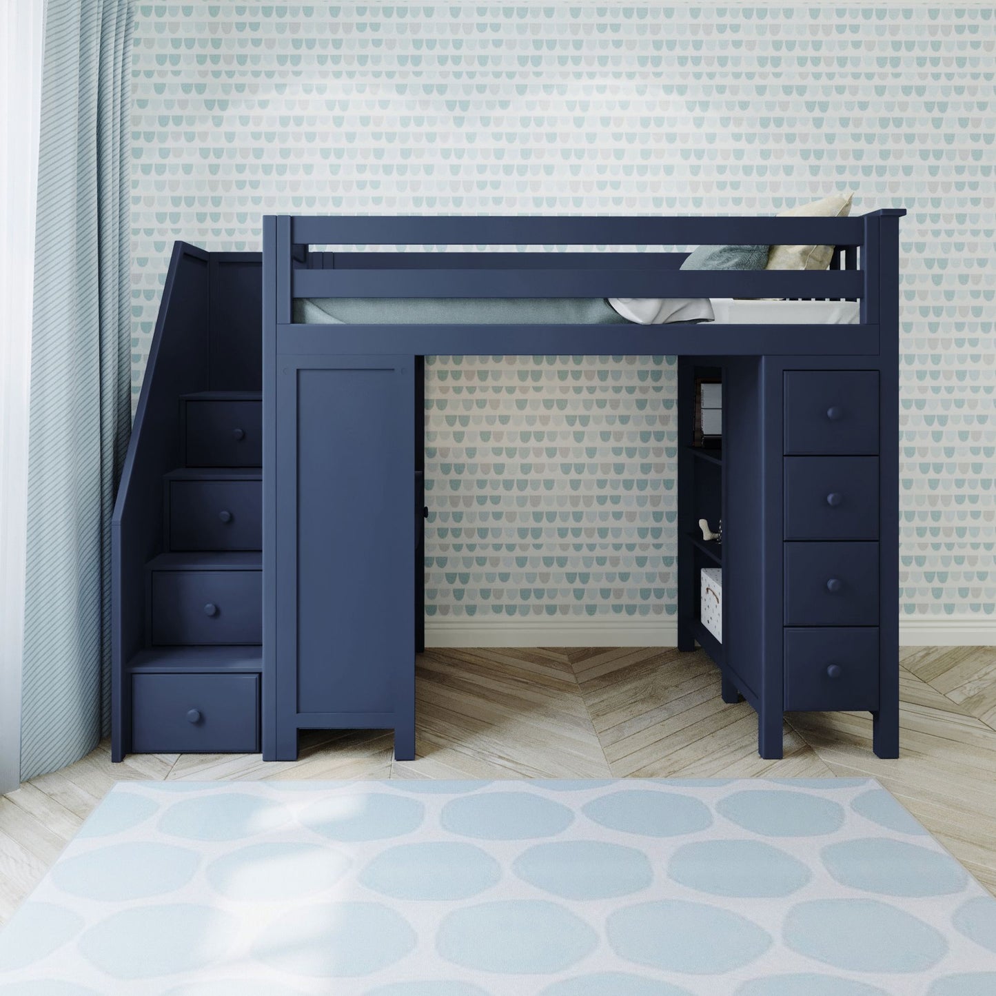 Ambire - High Loft Bed With Staircase, Desk And Storage