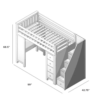 Ambire - High Loft Bed With Staircase, Desk And Storage