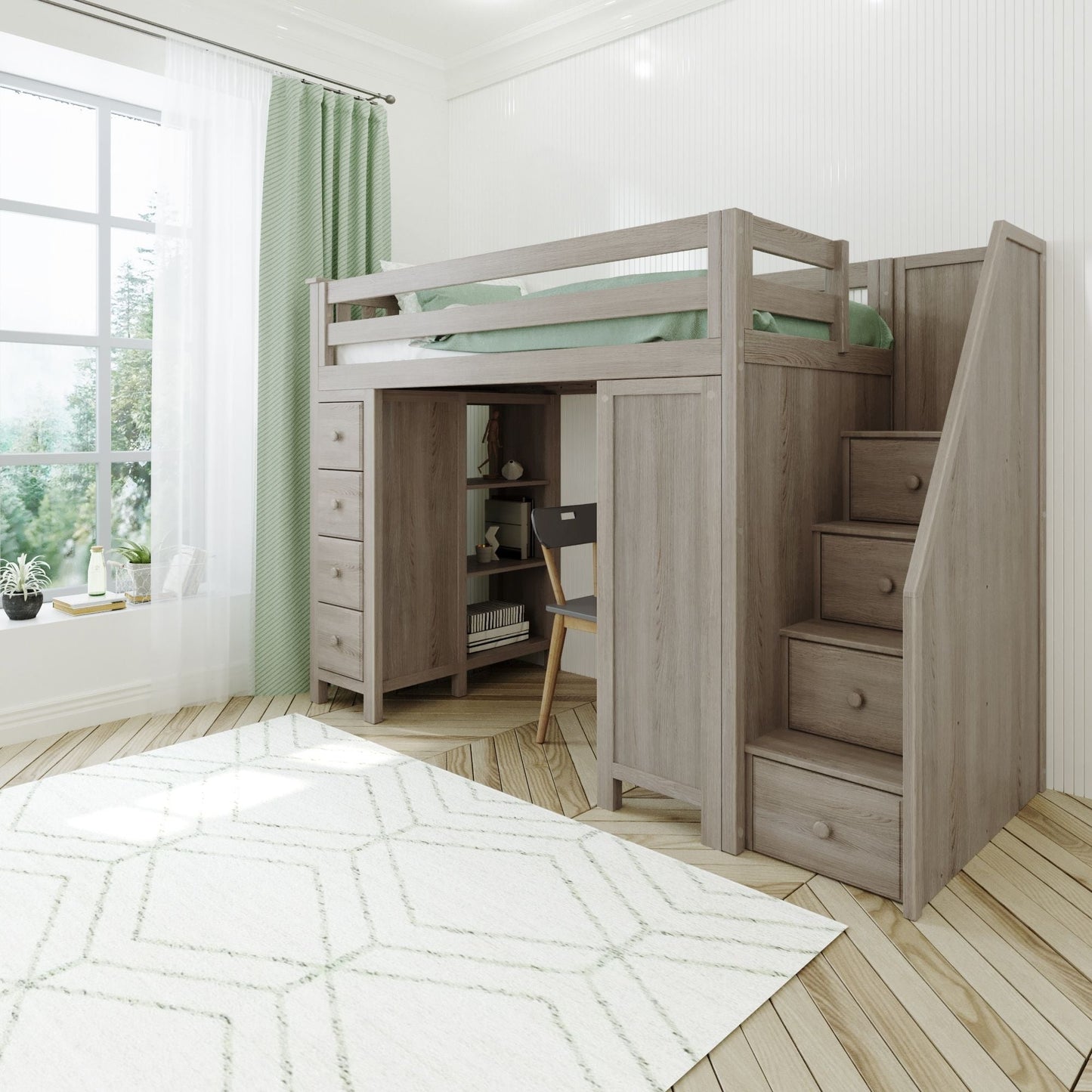 Ambire - High Loft Bed With Staircase, Desk And Storage