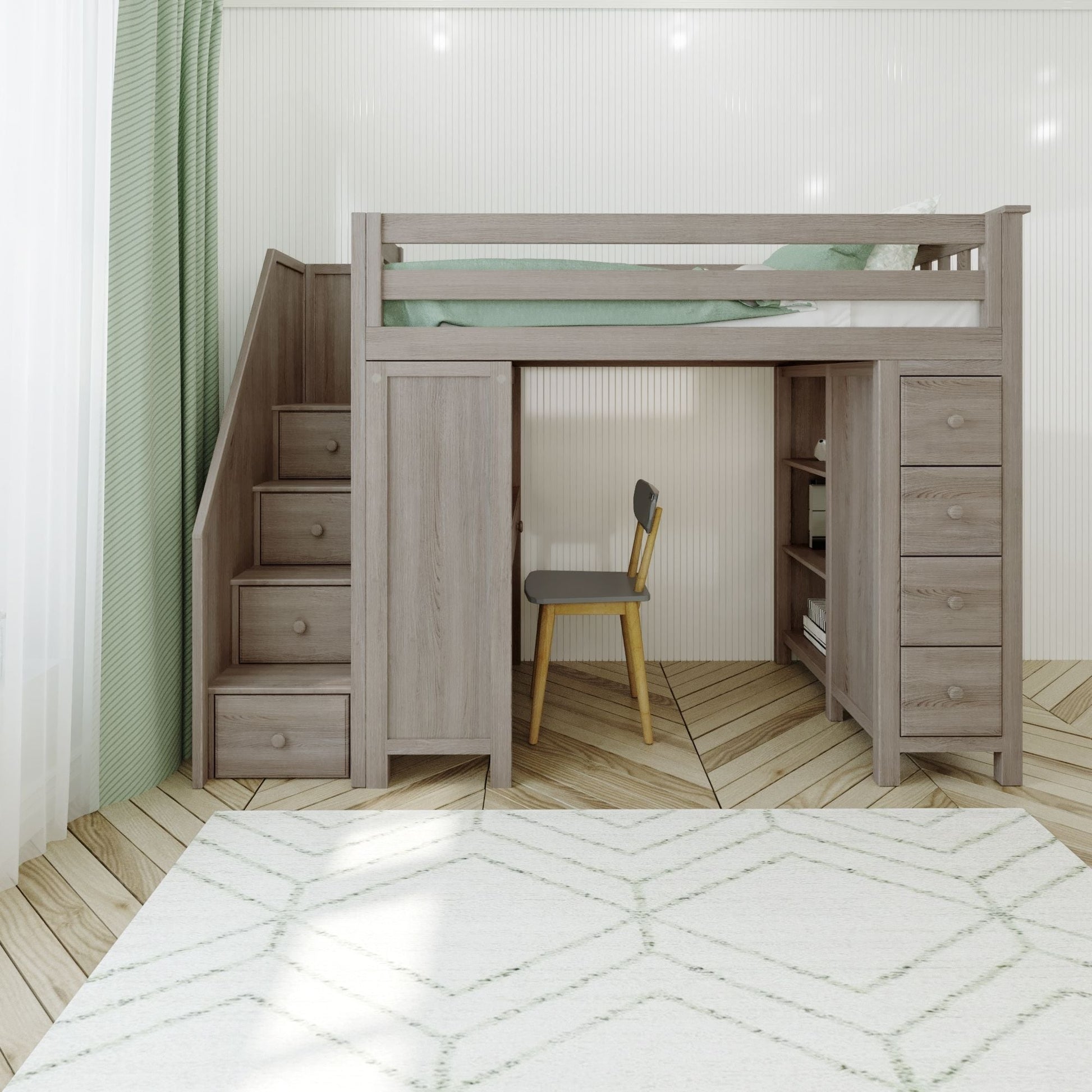 Ambire - High Loft Bed With Staircase, Desk And Storage