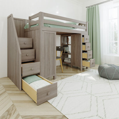 Ambire - High Loft Bed With Staircase, Desk And Storage