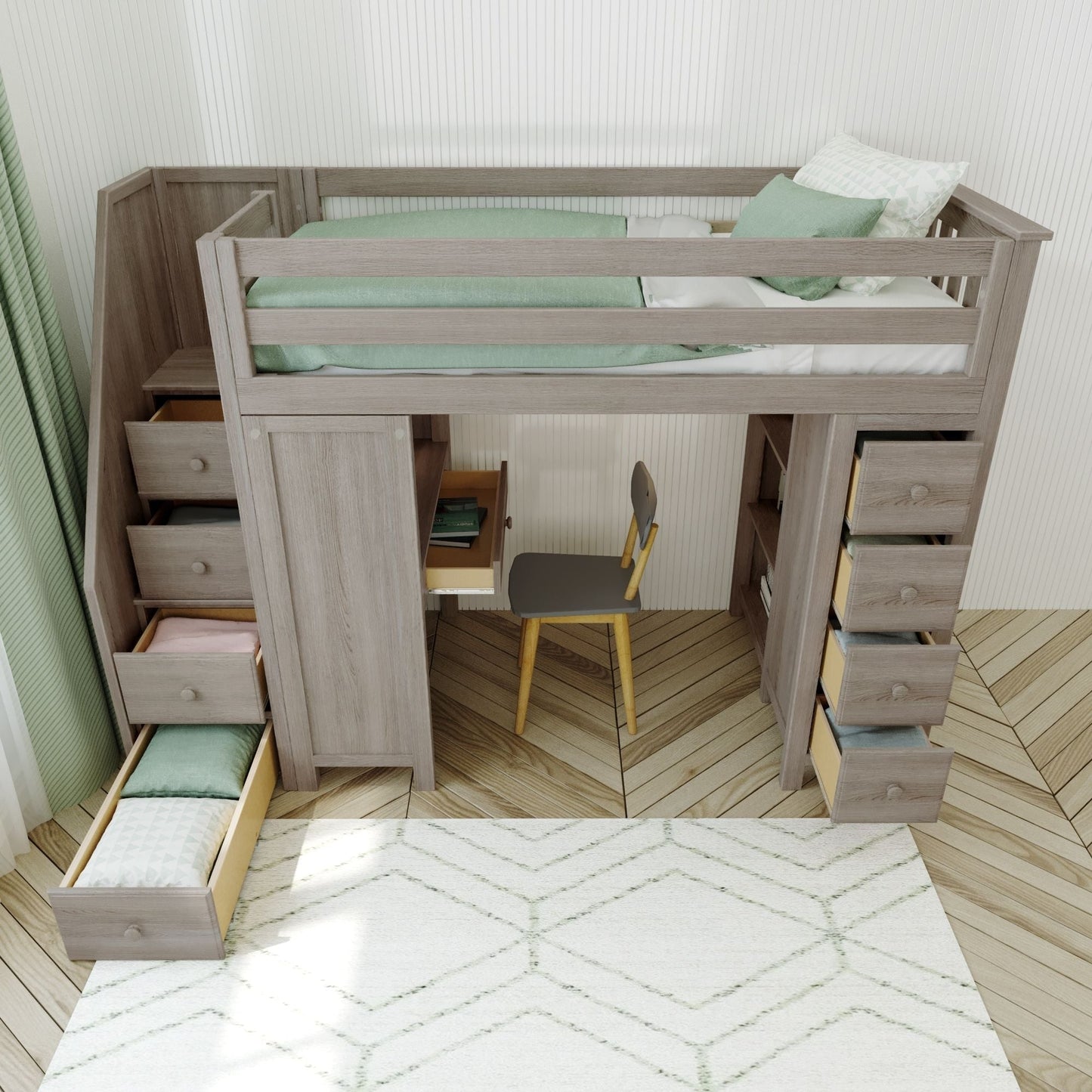 Ambire - High Loft Bed With Staircase, Desk And Storage