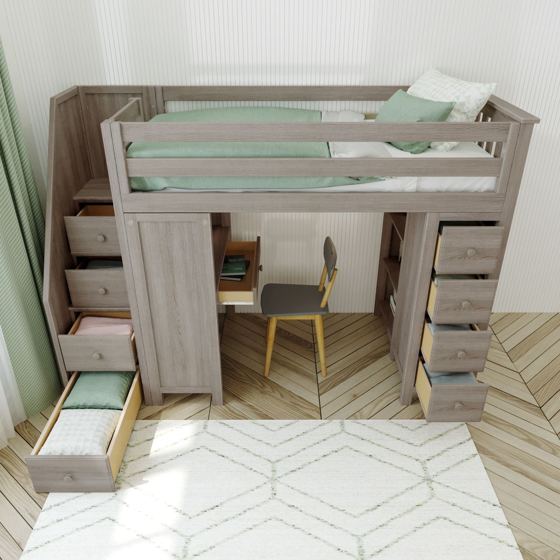Ambire - High Loft Bed With Staircase, Desk And Storage
