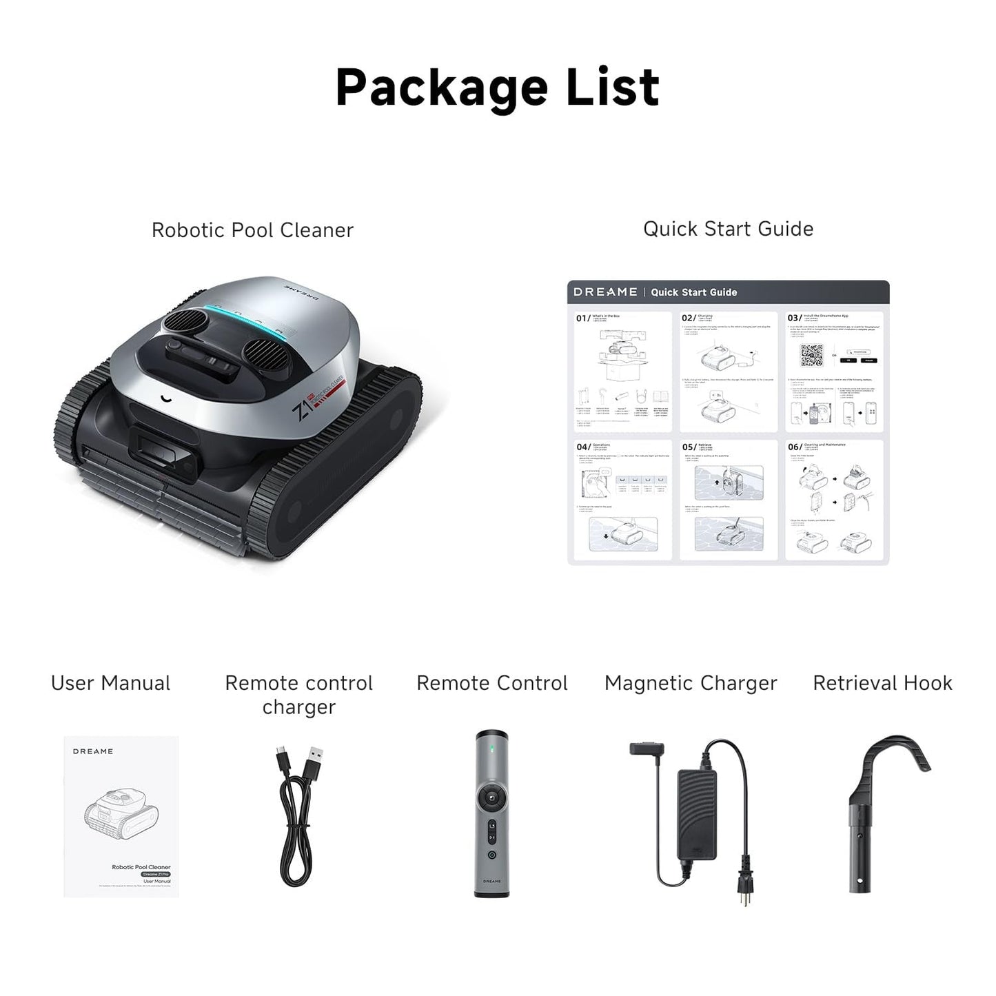 Dreame Z1 Pro Cordless Robotic Pool Cleaner - Floor, Wall & Waterline Cleaning