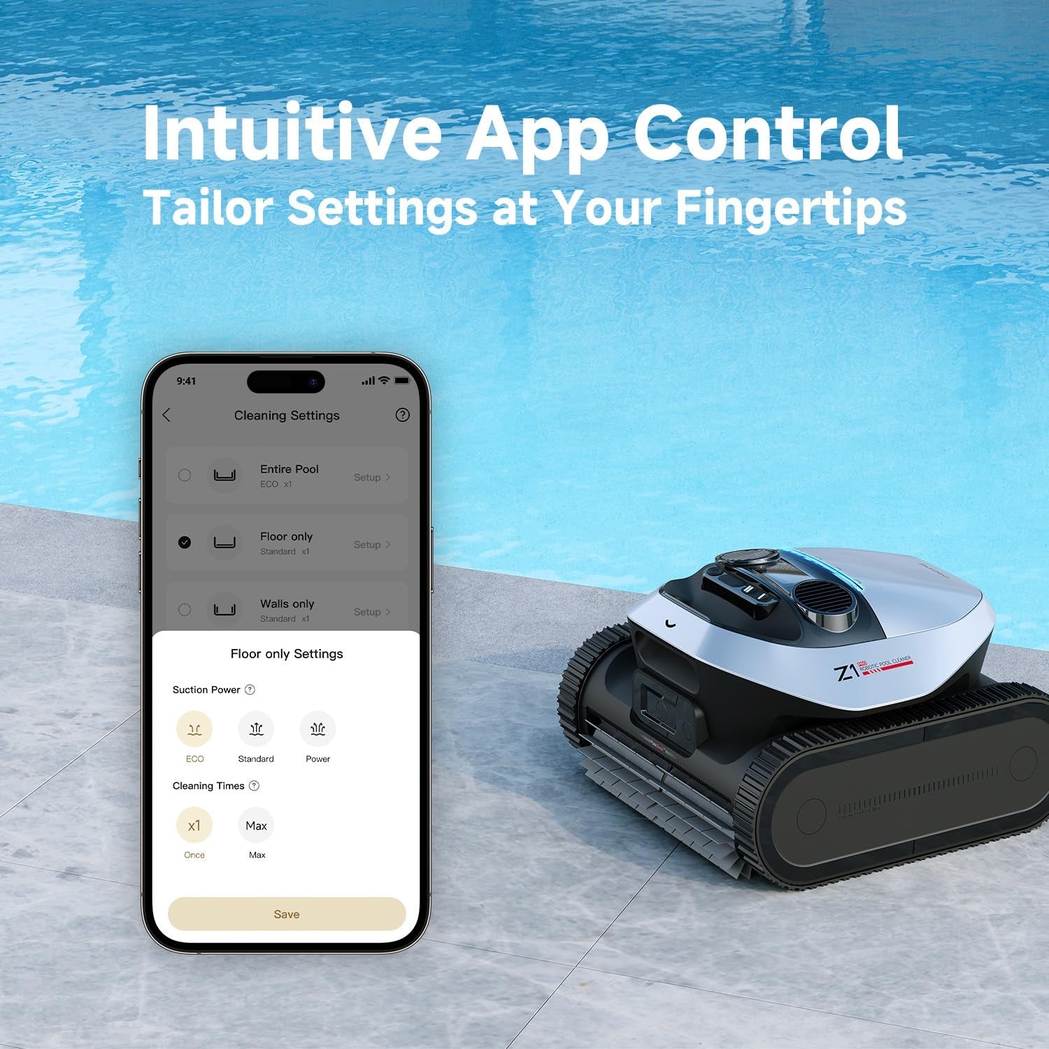 Dreame Z1 Pro Cordless Robotic Pool Cleaner - Floor, Wall & Waterline Cleaning
