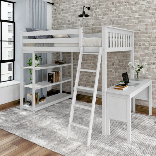 Ambire - Full Size High Loft Bed with Desk and Bookcase