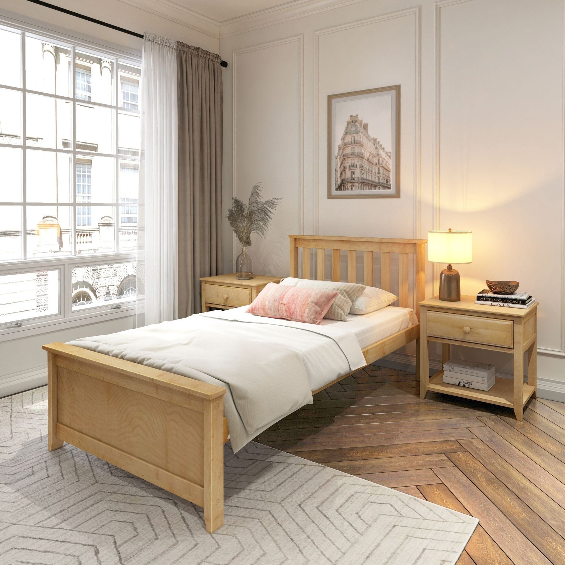 Ambire - Classic Solid Wood Slatted Twin Bed