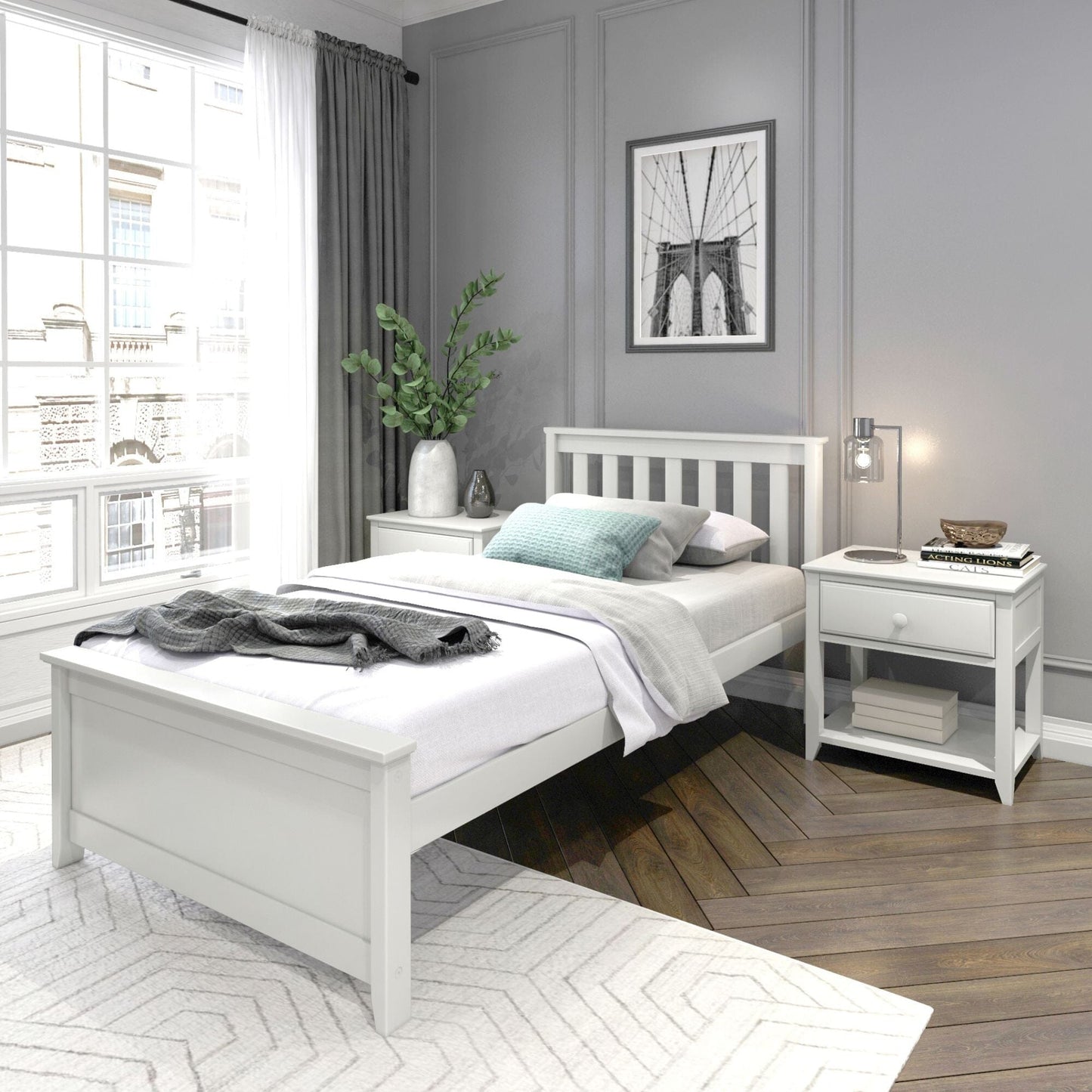 Ambire - Classic Solid Wood Slatted Twin Bed