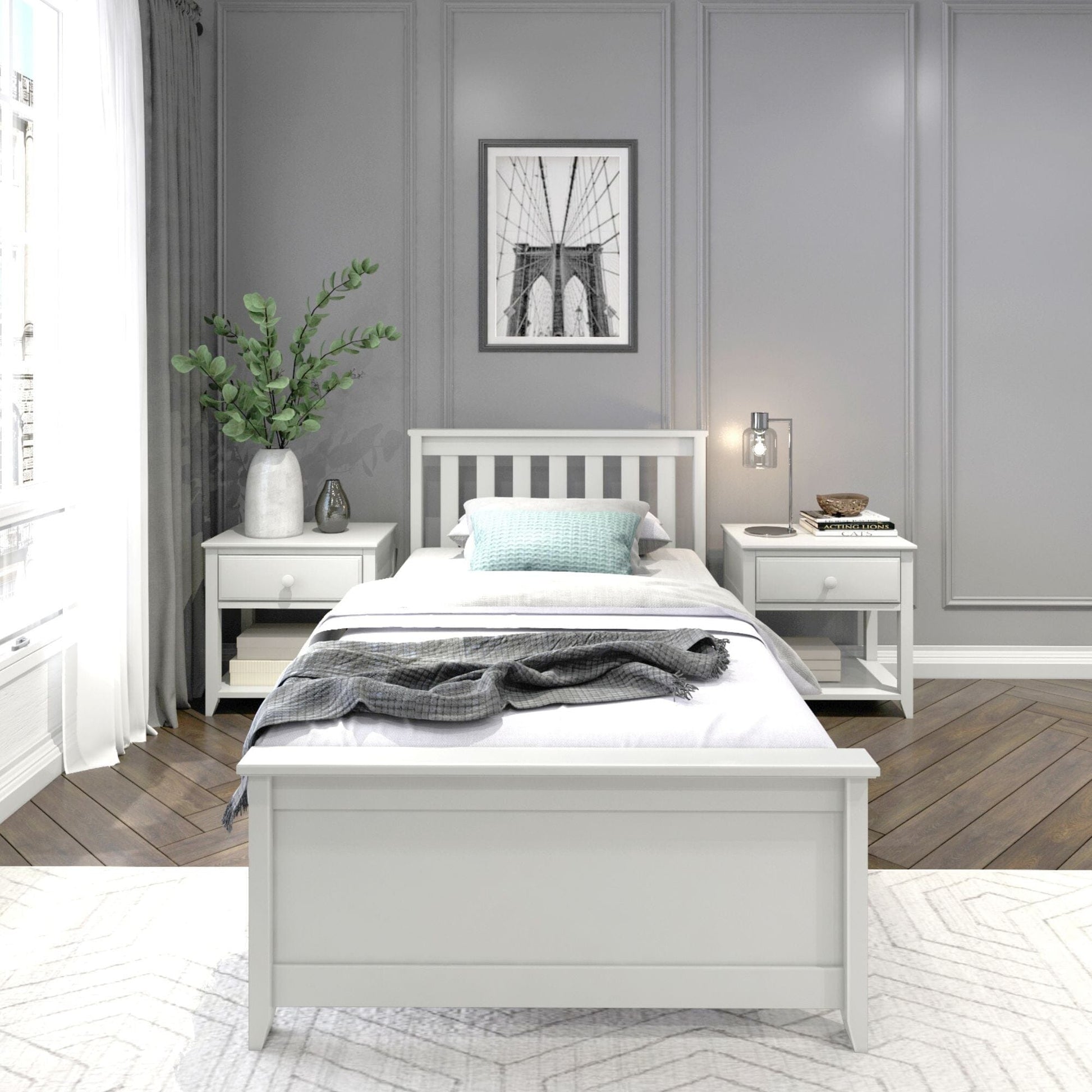 Ambire - Classic Solid Wood Slatted Twin Bed
