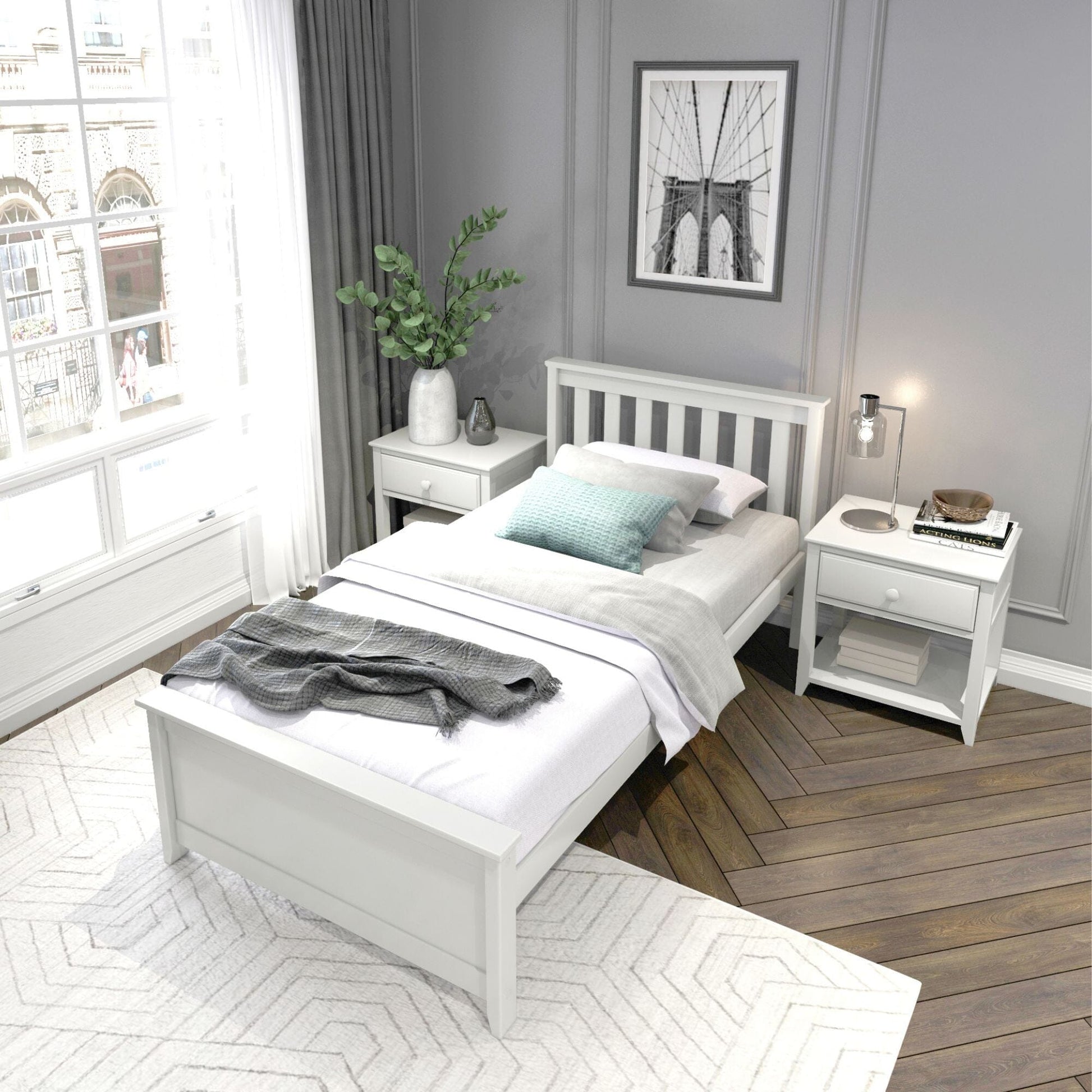 Ambire - Classic Solid Wood Slatted Twin Bed