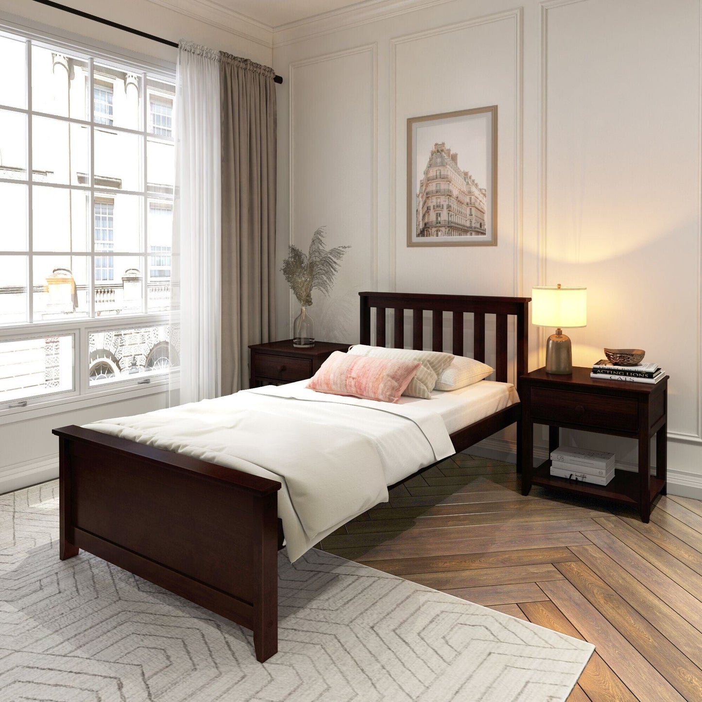Ambire - Classic Solid Wood Slatted Twin Bed