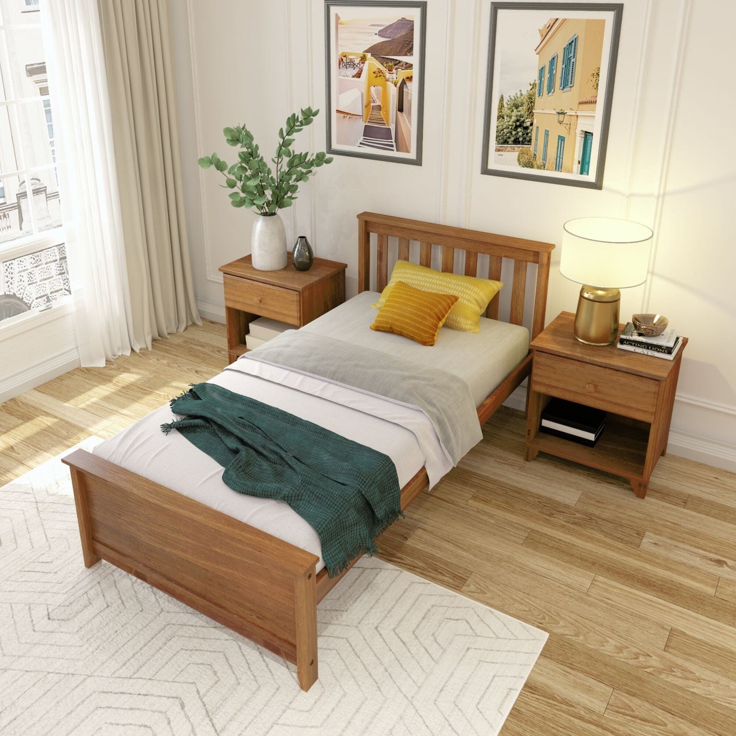 Ambire - Classic Solid Wood Slatted Twin Bed