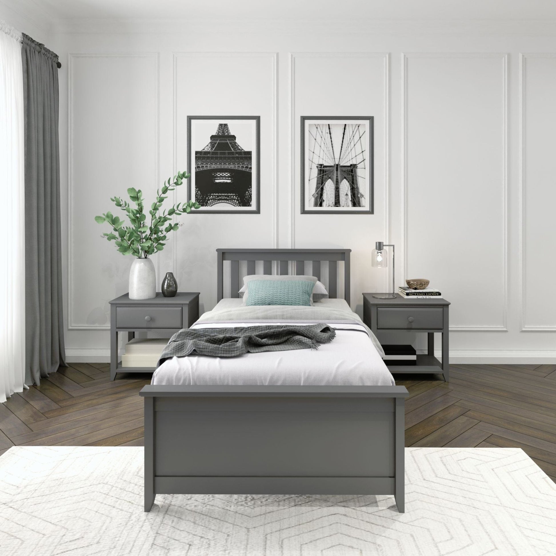 Ambire - Classic Solid Wood Slatted Twin Bed