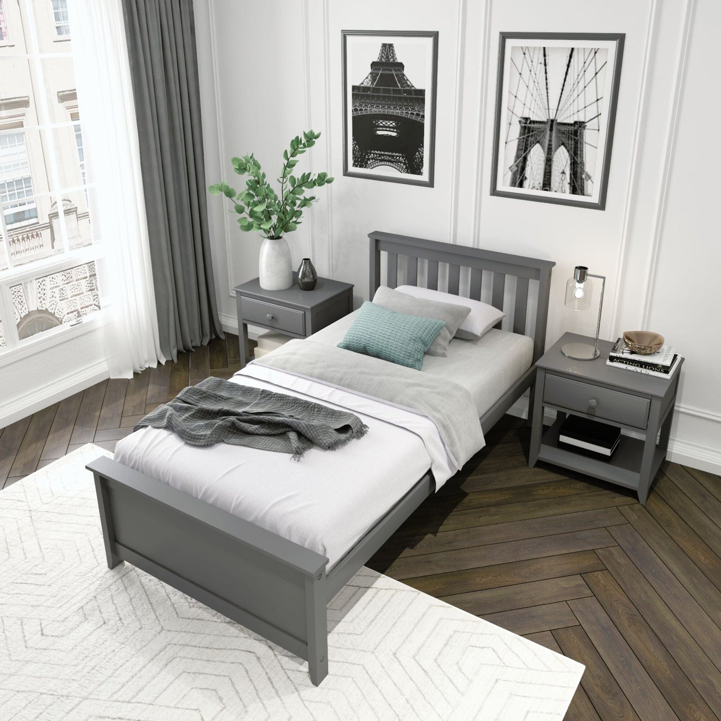 Ambire - Classic Solid Wood Slatted Twin Bed