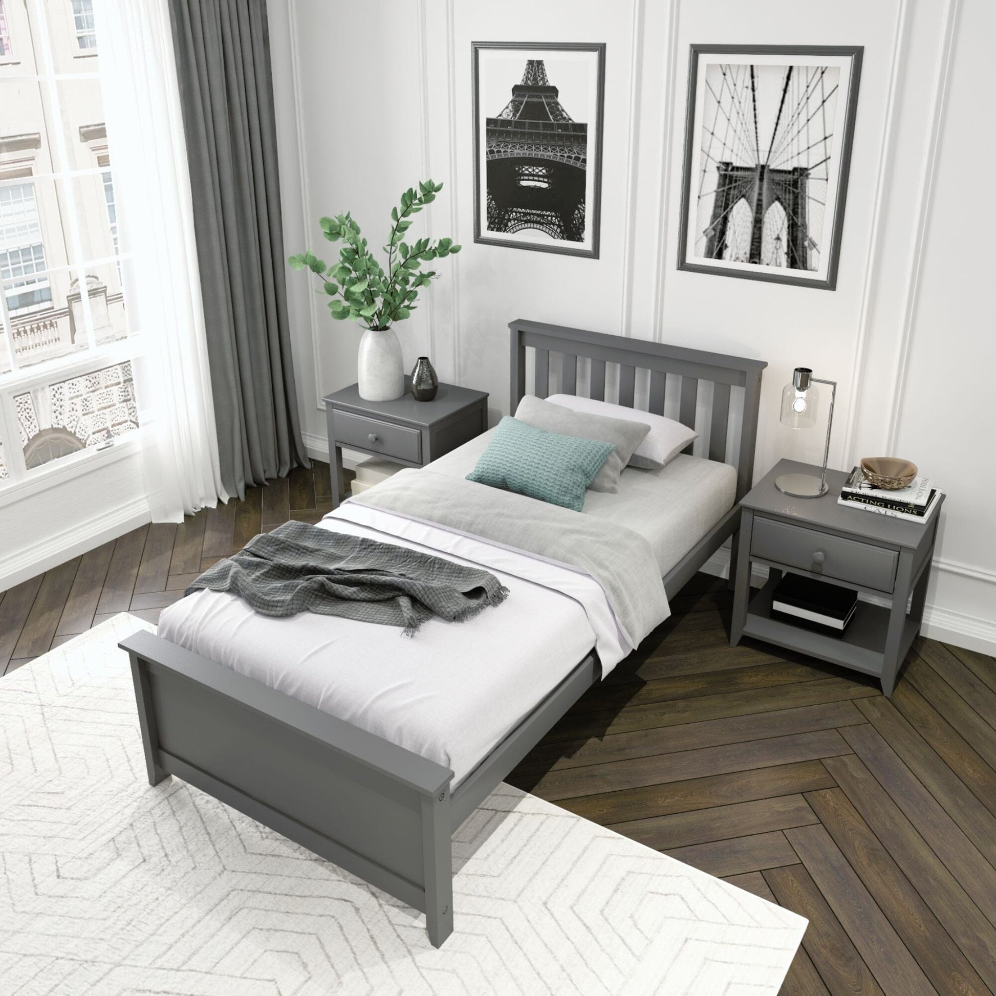 Ambire - Classic Solid Wood Slatted Twin Bed