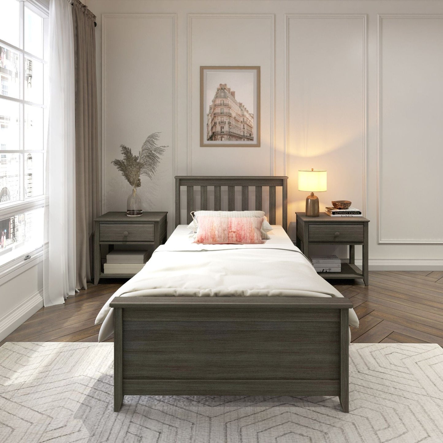 Ambire - Classic Solid Wood Slatted Twin Bed